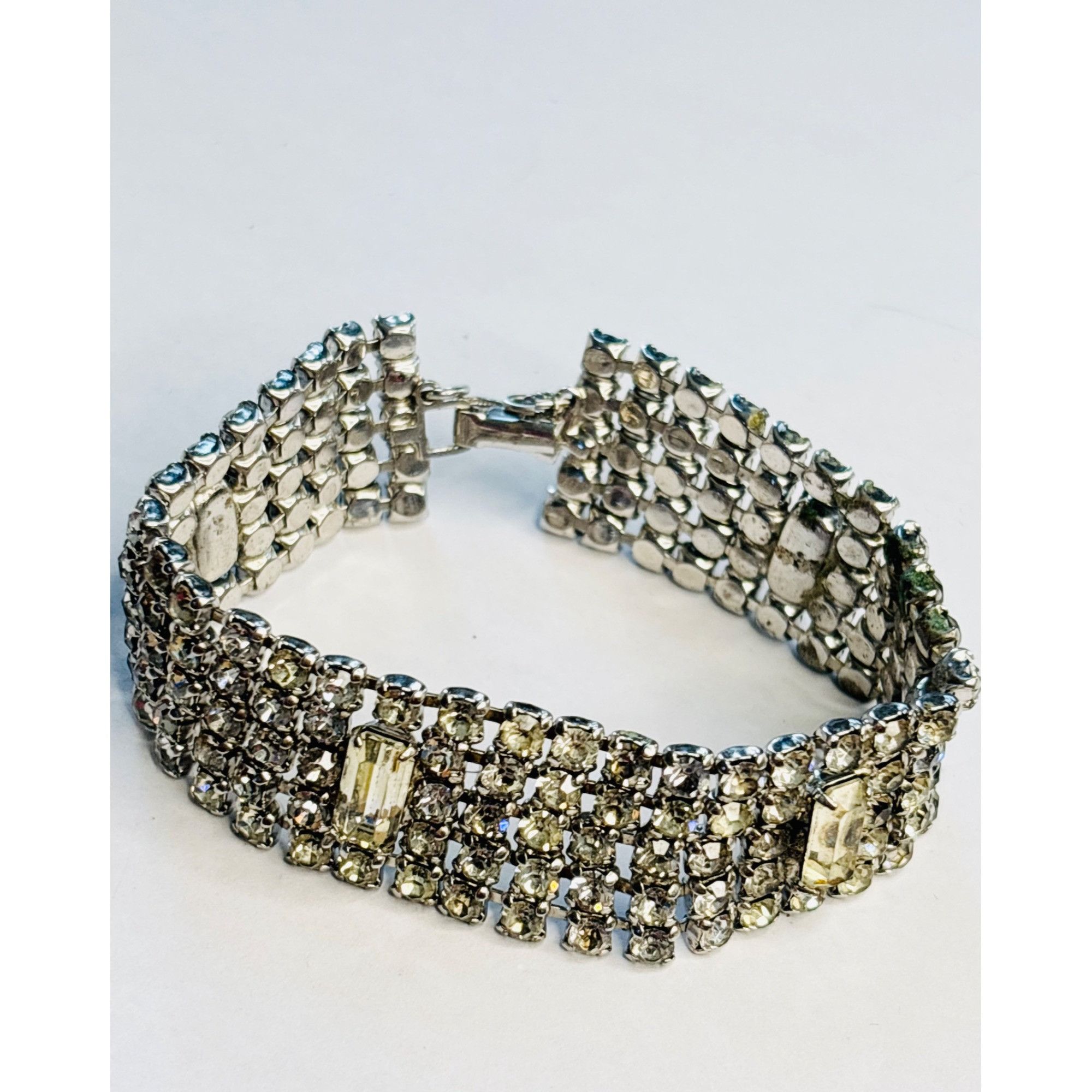 Other Vintage Silver-Tone Rhinestone Bracelet With Rectangular Acc Size ONE SIZE - 1 Thumbnail