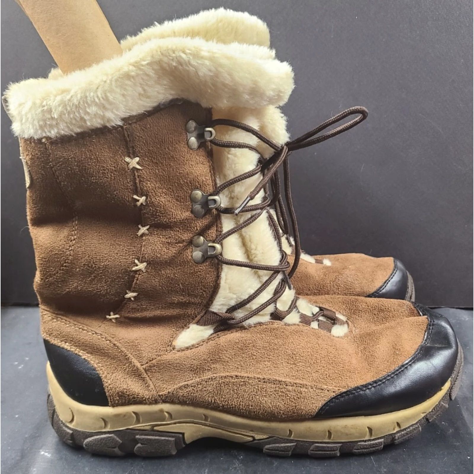Vintage ITASCA Boots Womens Size 11 Mid Calf Faux Fur Lace Up Brown Winter Boot Leather Upper M Snow Boot Size US 11 / IT 41 - 7 Thumbnail