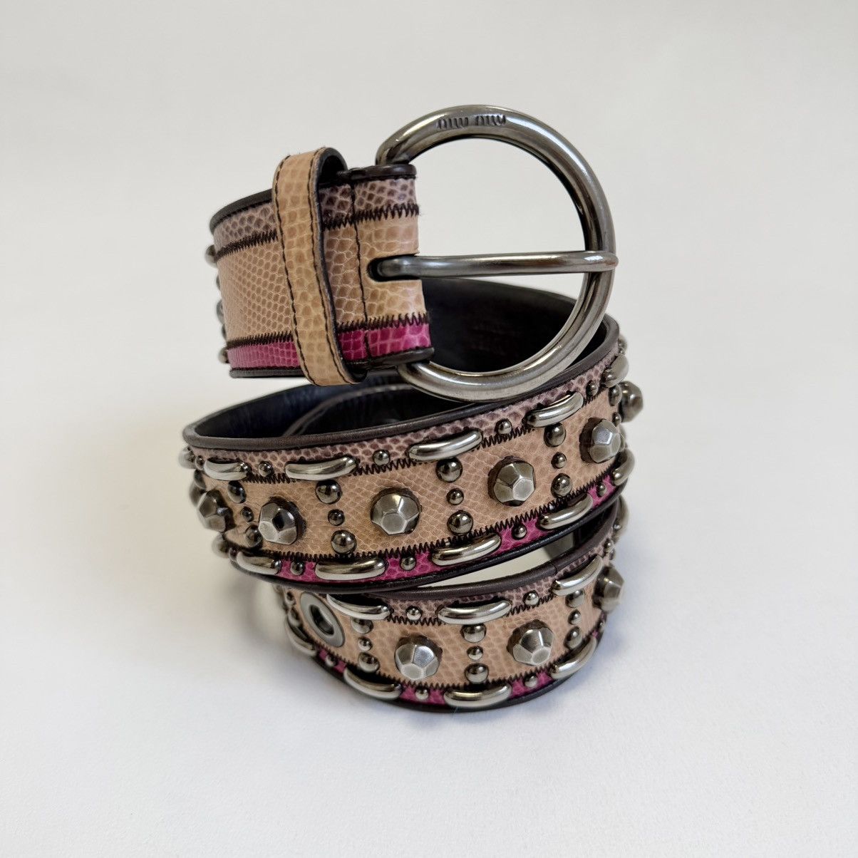 Miu Miu Mid 2000s Studded Snake Print Leather Belt Size ONE SIZE - 3 Thumbnail