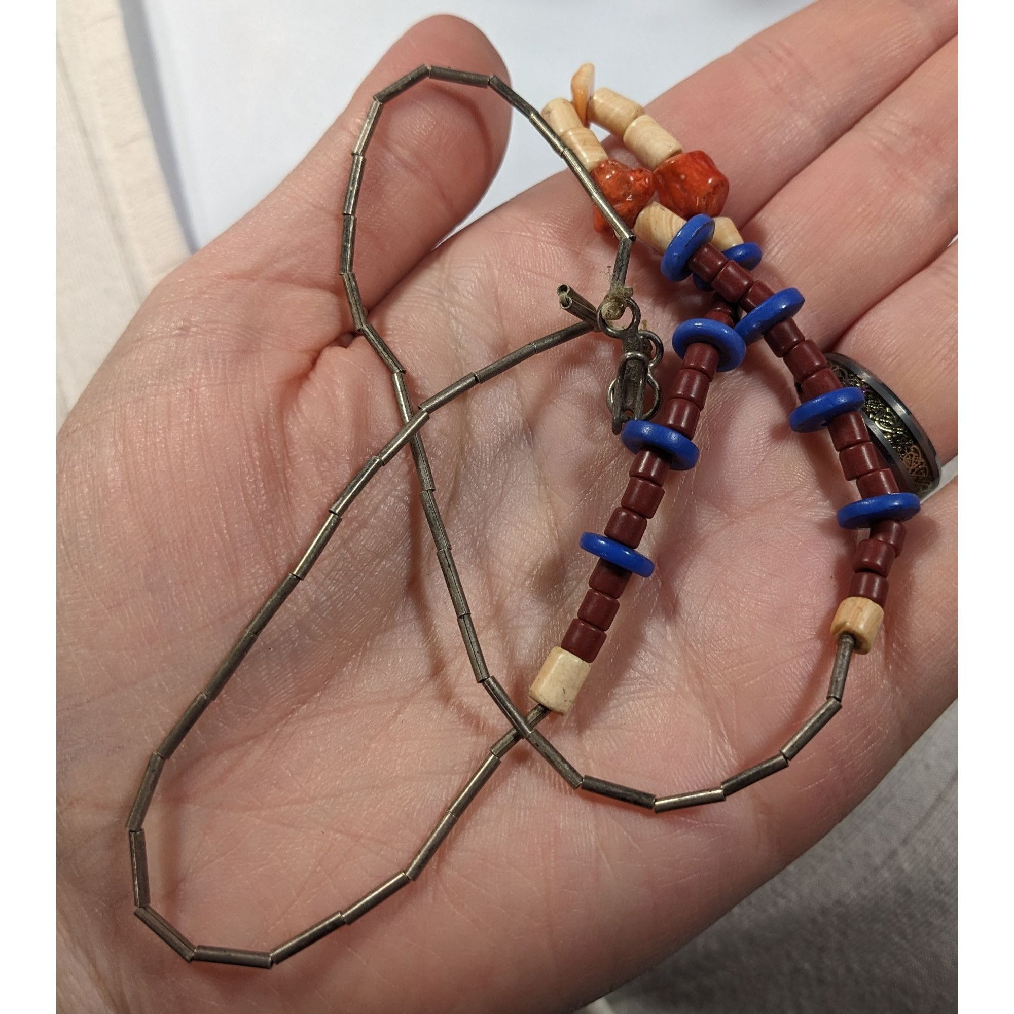 Other Vintage Stone And Coral Beaded Necklace With Liquid Silver A Size ONE SIZE - 3 Thumbnail