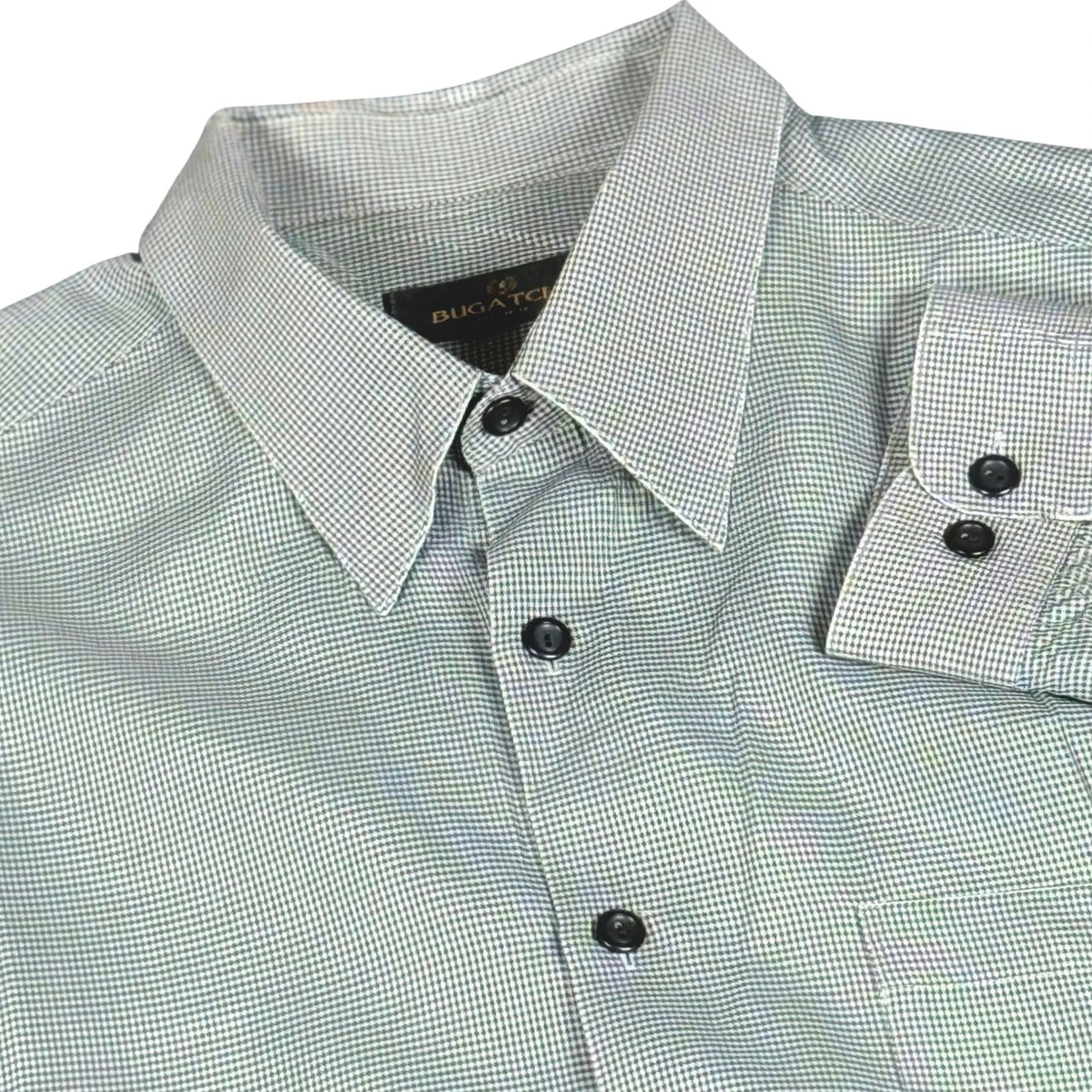 BUGATCHI Bugatchi Uomo XL Button-Down Shirt Men's Long Sleeve Green Gingham Check Designer Pocketed Breathable Cotton Blend Flaws Size US XL / EU 56 / 4 - 2 Thumbnail