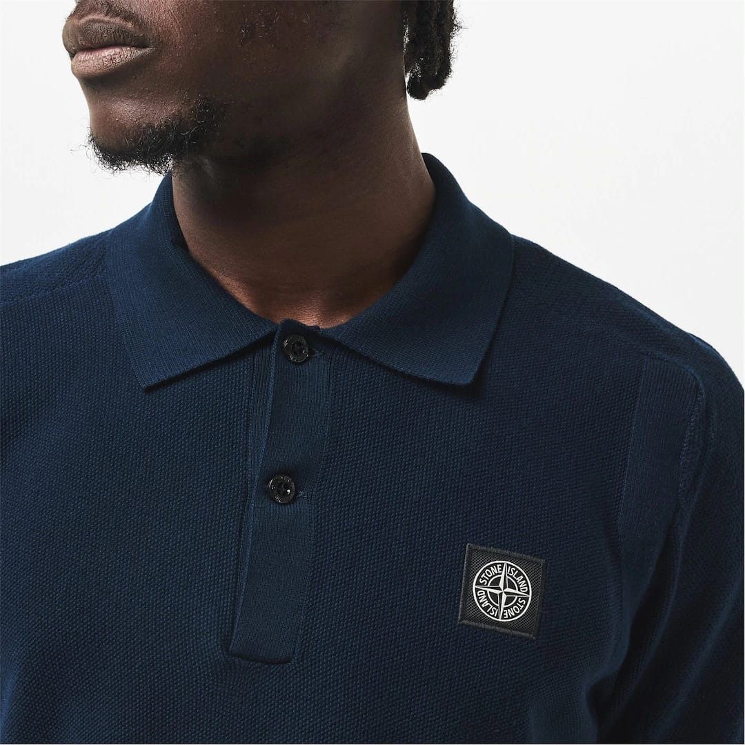 Stone Island o1g2r1mq0526 Compass Patch Knit Polo Shirt in Blue Size US XXL / EU 58 / 5 - 5 Thumbnail