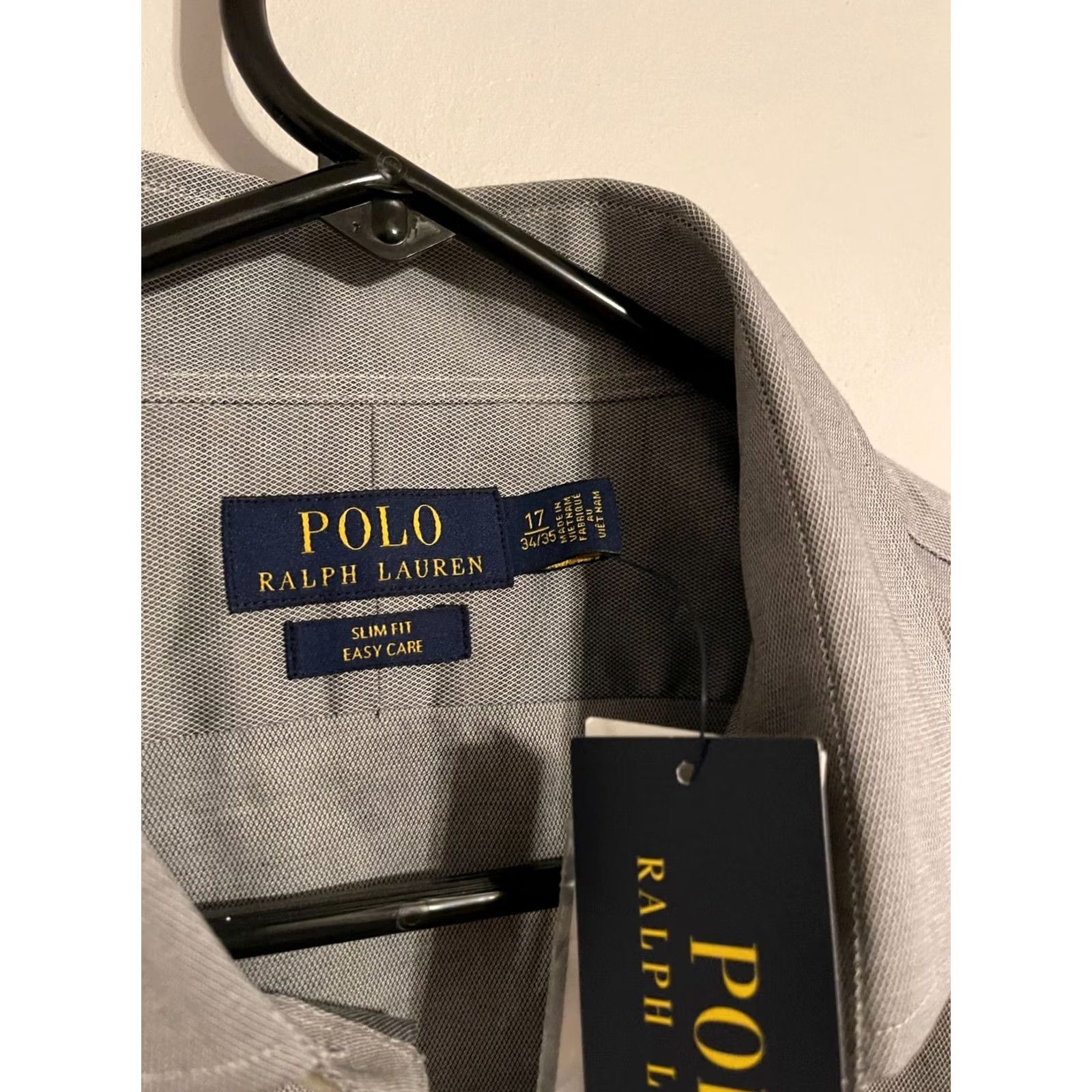 Polo Ralph Lauren VINTAGE Polo Ralph Lauren Slim Fit Easy Care L/S Button Dress Shirt Mens 17 34/35 Gray Size 46R - 4 Thumbnail