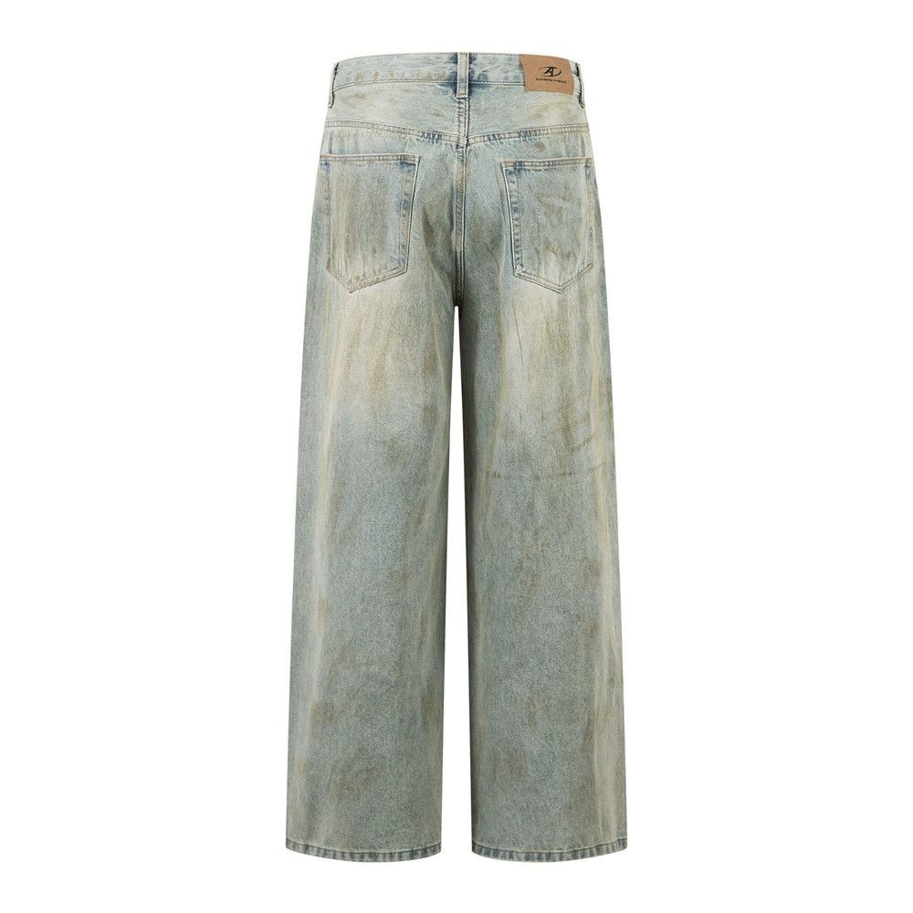 Vintage Men's vintage loose wide-leg washed distressed dirty jeans Size US 32 / EU 48 - 2 Thumbnail
