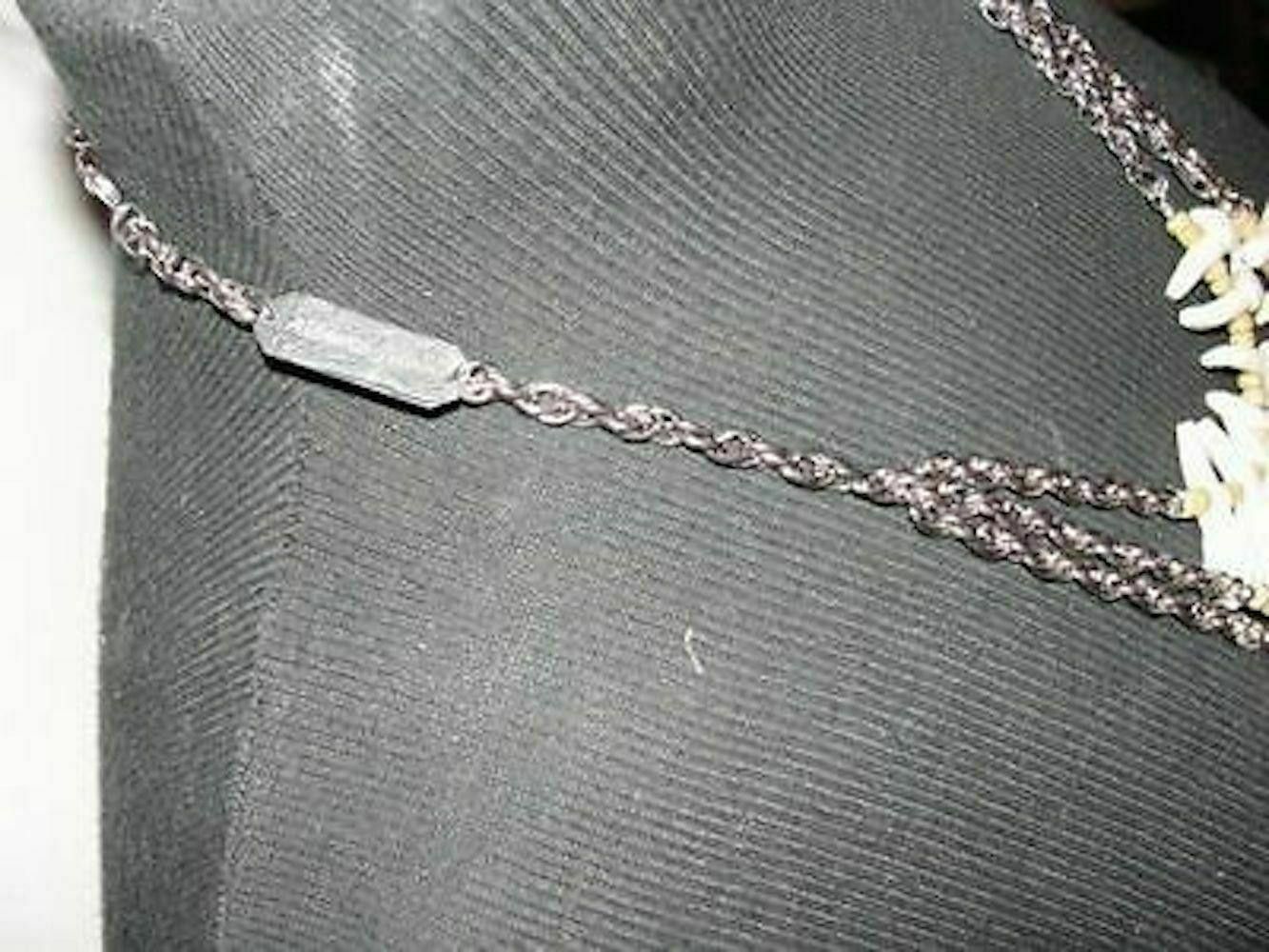 Handmade Santeria Necklace of Buffalo Teeth, Wood & Silver Tone Chain Size ONE SIZE - 5 Thumbnail