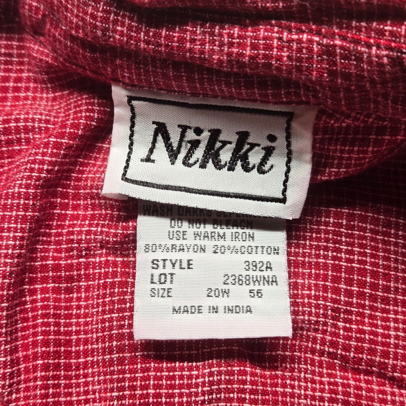 Vintage Nikki Shirt Adult Women Button-Up Western Plaid Long Sleeve 20W Red Cotton Blend Casual Workwear Western Womens Size 3XL / US 20-22 - 4 Thumbnail