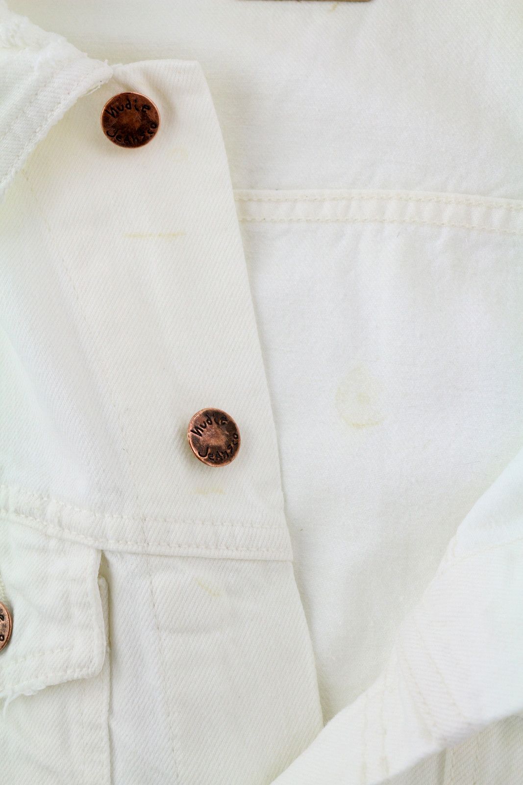 Nudie Jeans BILLY XS Pitch White Worn Denim Polo Neck Jacket 83689 Size US XS / EU 42 / 0 - 8 Thumbnail