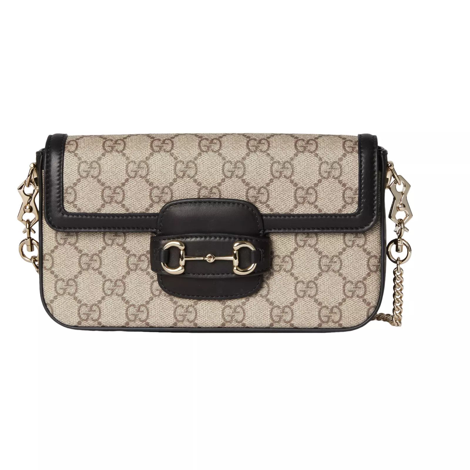 GUCCI Horsebit 1955 Small Beige/Dark Brown Shoulder Bag