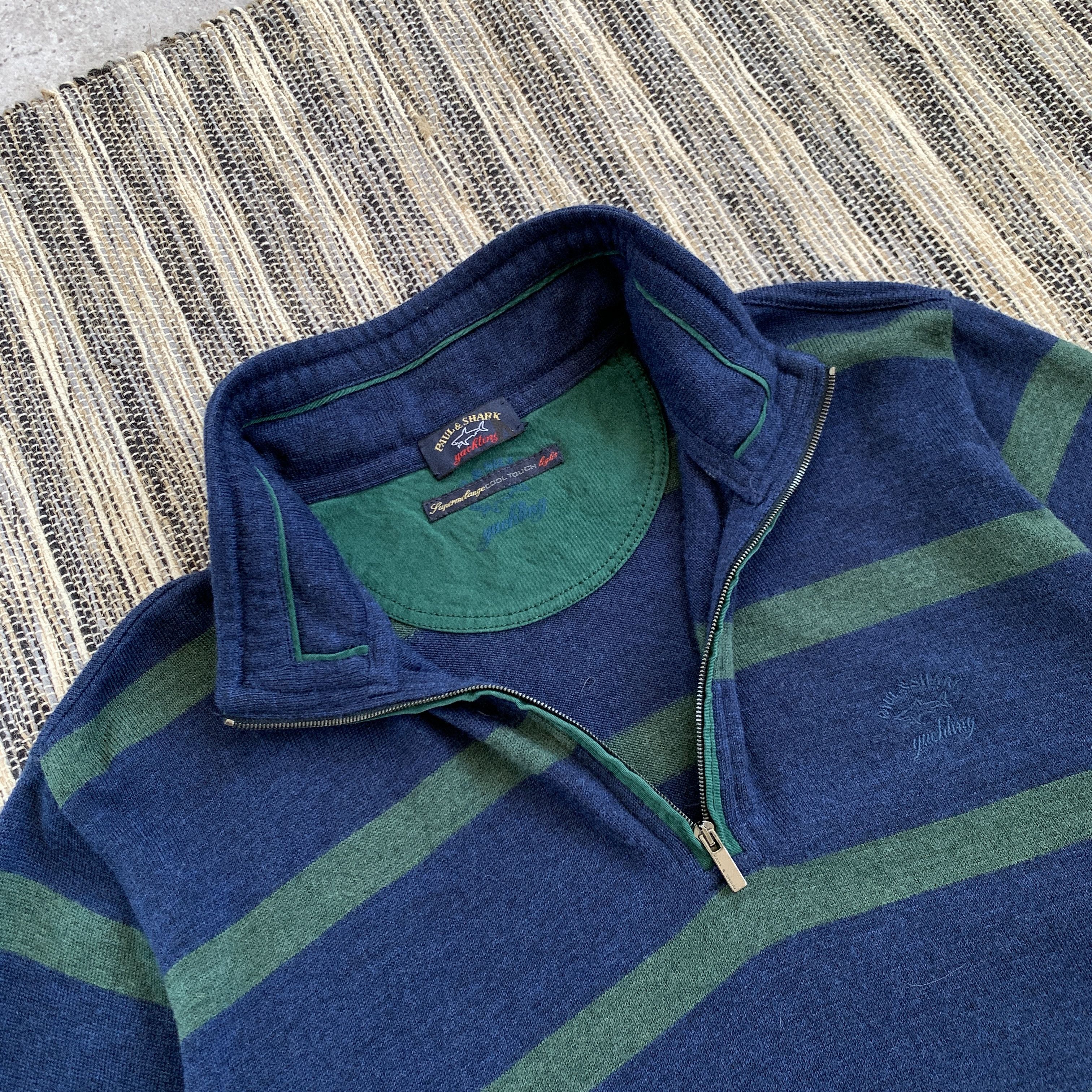Paul & Shark Vintage Paul & Shark Striped 1/4 Zip Wool Knit Sweater Size US L / EU 52-54 / 3 - 6 Thumbnail