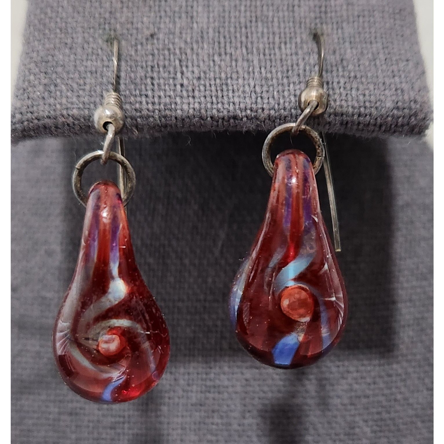 Other Red Blue Glass Teardrop Fish Hook Dangle Earrings Size ONE SIZE - 1 Thumbnail