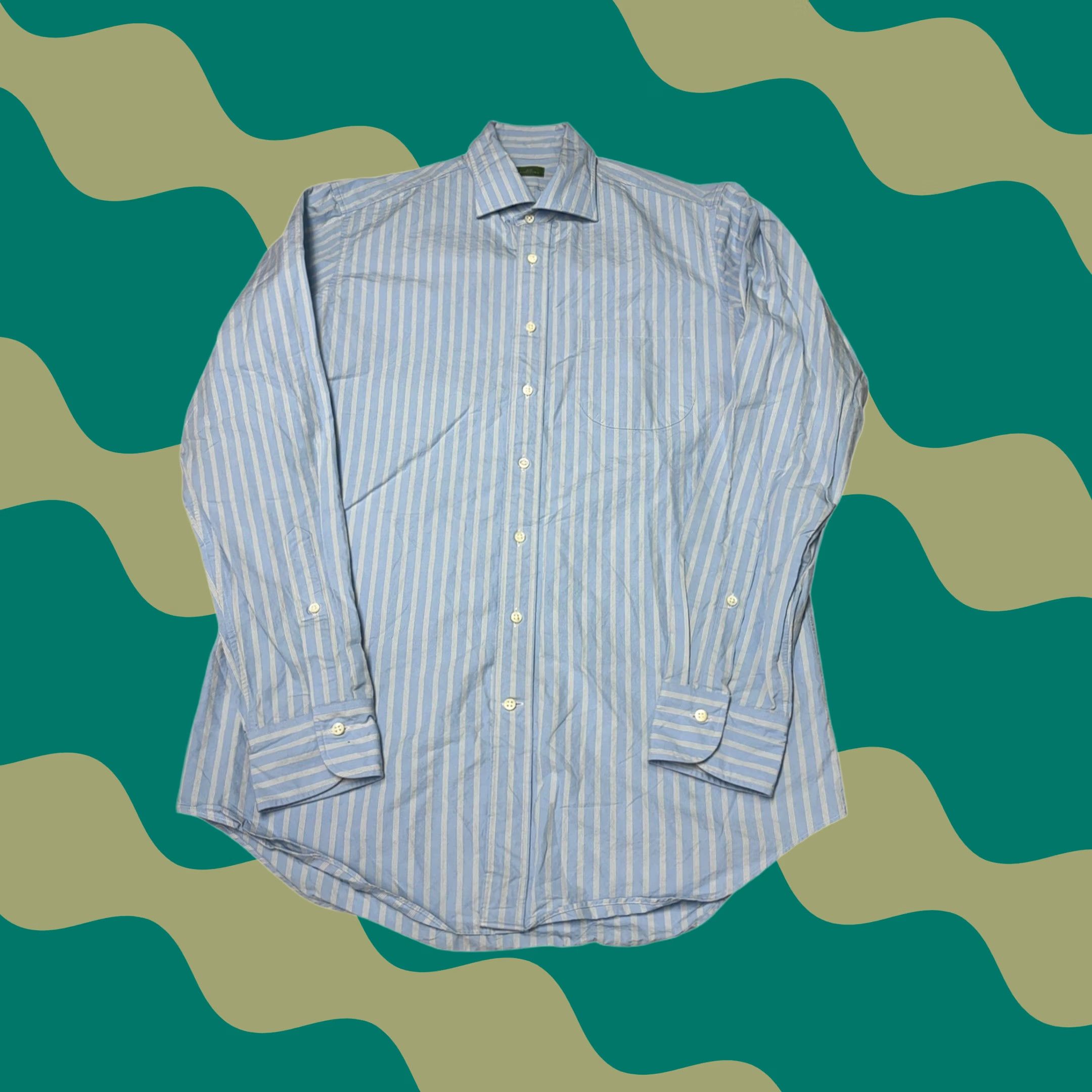 Sid Mashburn Sid Mashburn Mens Shirt Blue White Striped Cotton Button Down Spread Collar M Size US M / EU 48-50 / 2 - 1 Thumbnail