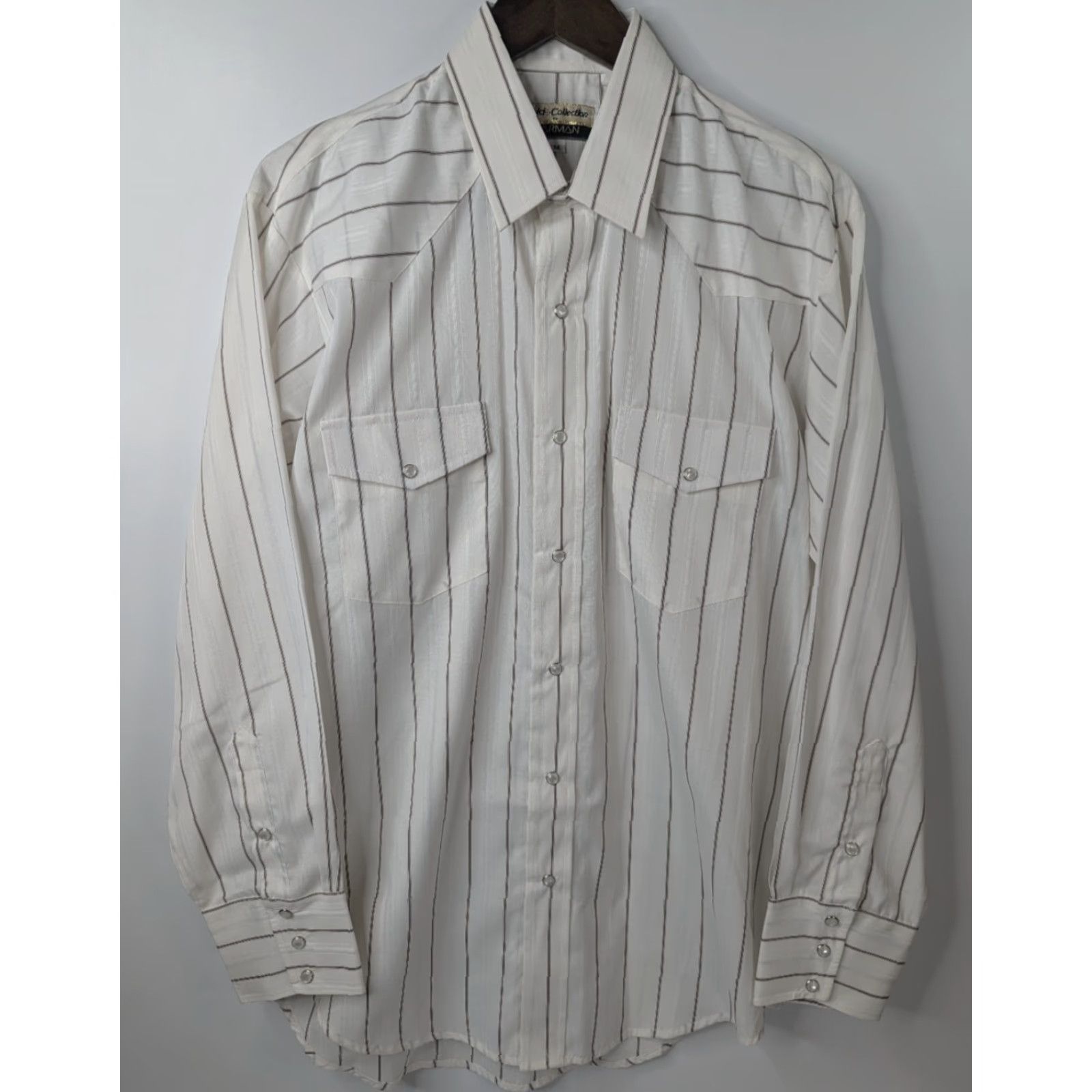 Armani VINTAGE Gold Collection by Karman Pearl Snap Western Stripe Shirt M Ivory Cowboy Rodeo Womens Size US M / EU 48-50 / 2 - 2 Thumbnail