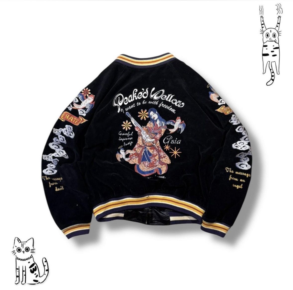 Other Peaked yellow Japanese embroidered silk souvenir jacket Size US M / EU 48-50 / 2 - 1 Thumbnail
