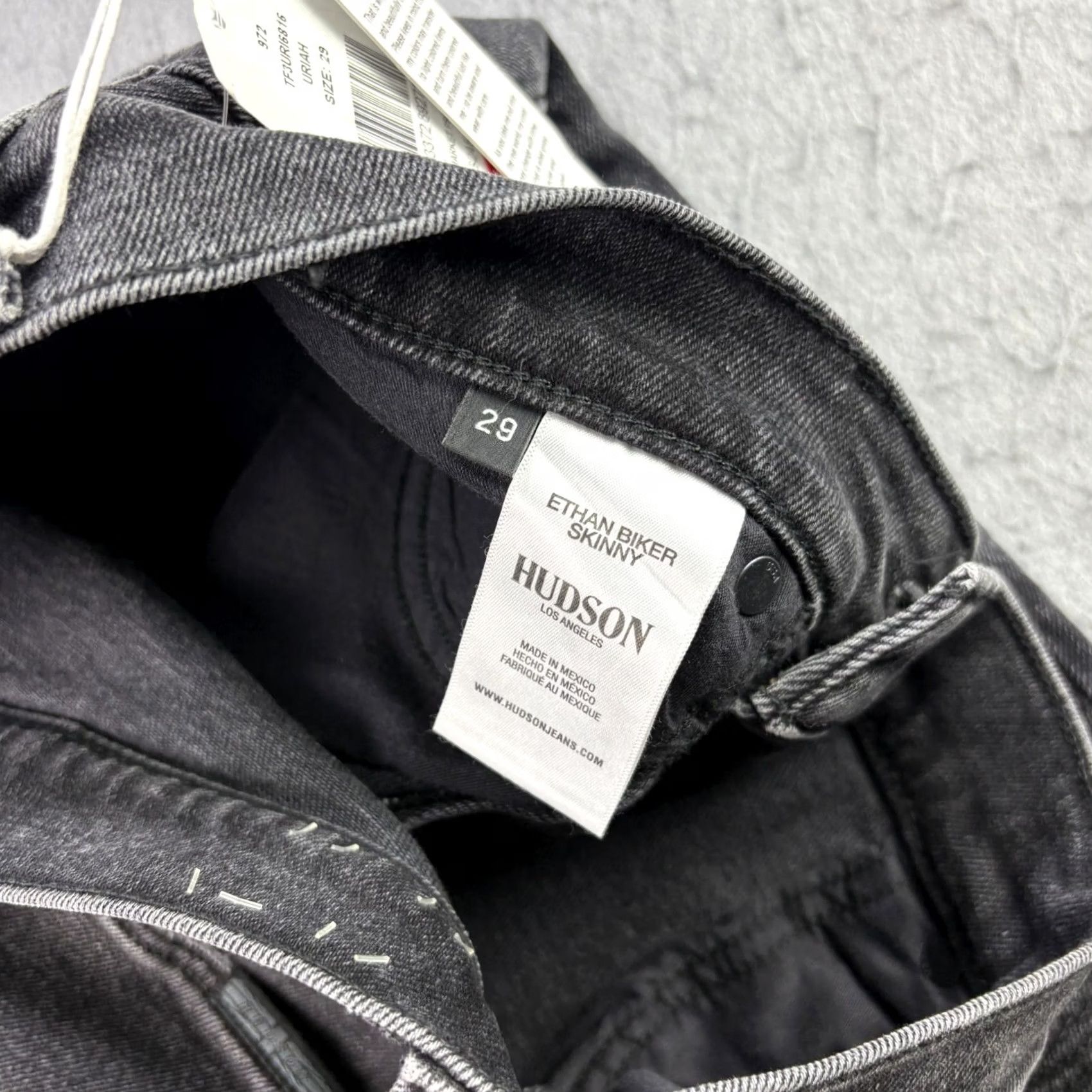 Hudson Hudson Jeans Mens Slim 29x33 Black Ethan Biker Distressed Denim Stretch Jeans Size 29 Inseam 33 Slim Fit Mens Size US 29 - 7 Thumbnail