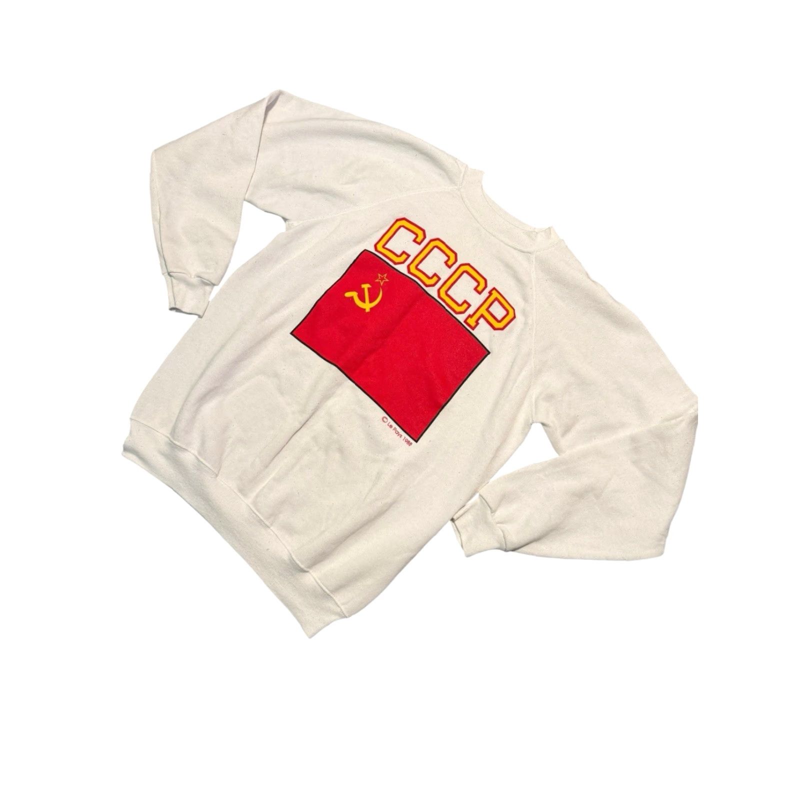 Hanes VINTAGE Hanes 1988 Le Pays Soviet Union CCCP Crewneck Sweatshirt Size L White Graphic Print Men, Pullover, Fleece, Cotton, All Seasons, Rare Size US L / EU 52-54 / 3 - 4 Thumbnail