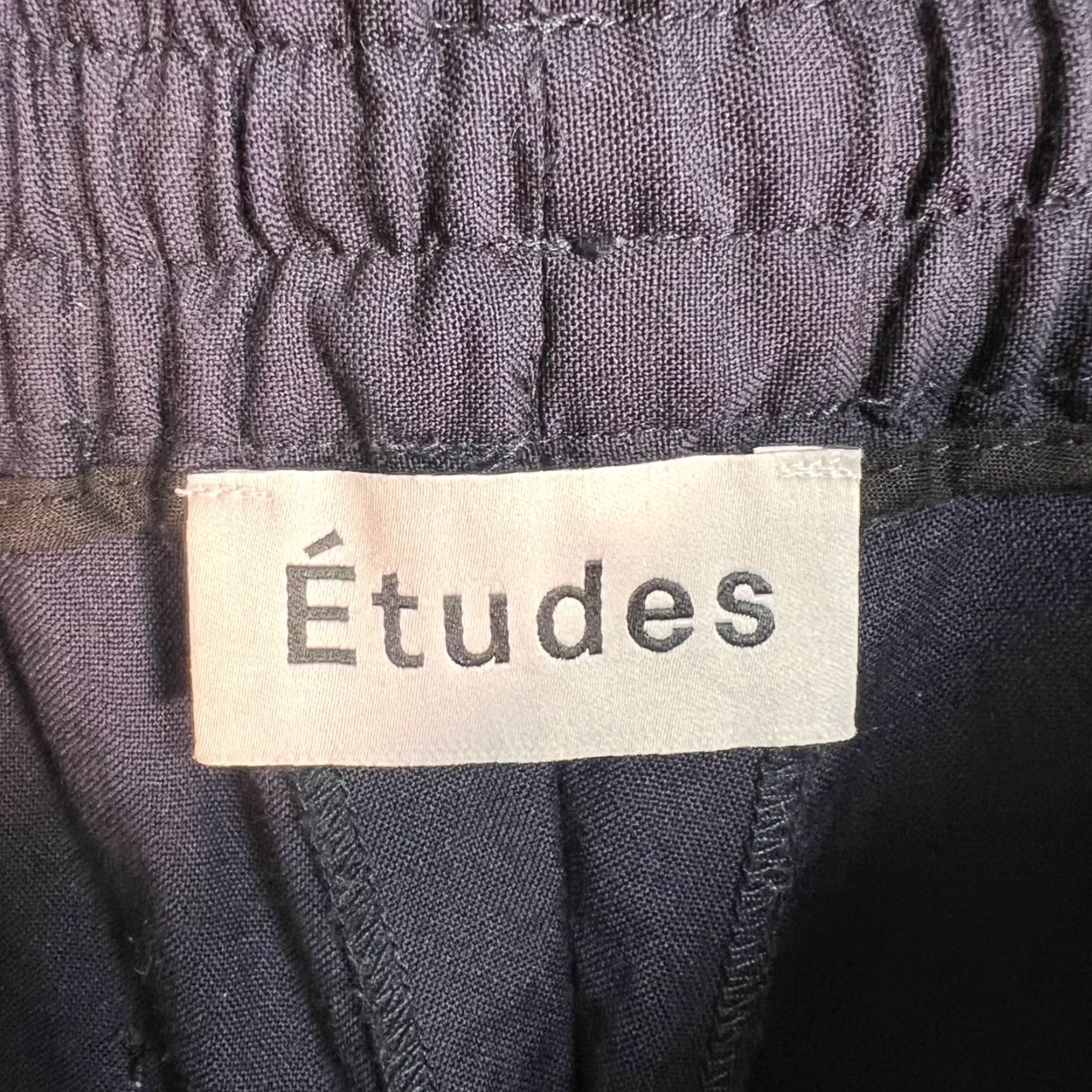 VINTAGE Études Navy Wool Pants 48 Men's Wool Chino Flat Front Relaxed Fit Elastic Waistband With Pocket size 48 Navy Mens Pants 90s (if applicable)