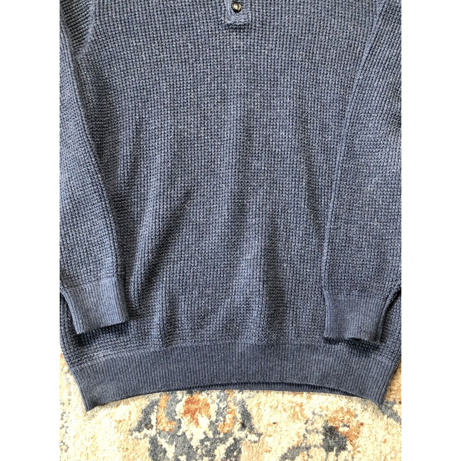 Vintage LL Bean Sweater Mens XLT Blue Waffle Knit Henley Cotton Wool Thermal Long Sleeve Crew Neck Size US XL / EU 56 / 4 - 2 Thumbnail