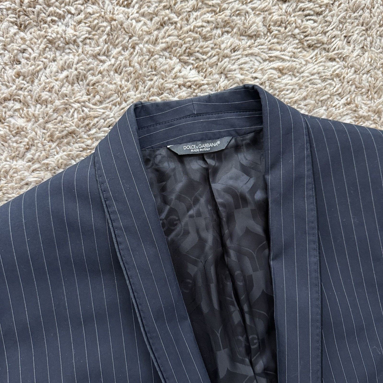 Dolce & Gabbana Dolce & Gabbana Black Cotton Suit Jacket Striped One Button Size 54R - 7 Thumbnail