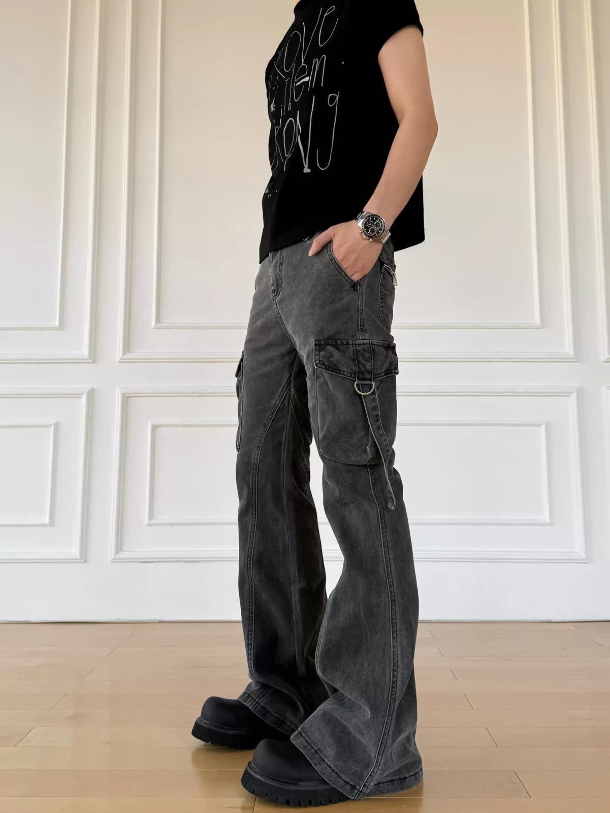 Other Flared Cargo Denim Jeans With Straps Size US 34 / EU 50 - 1 Thumbnail
