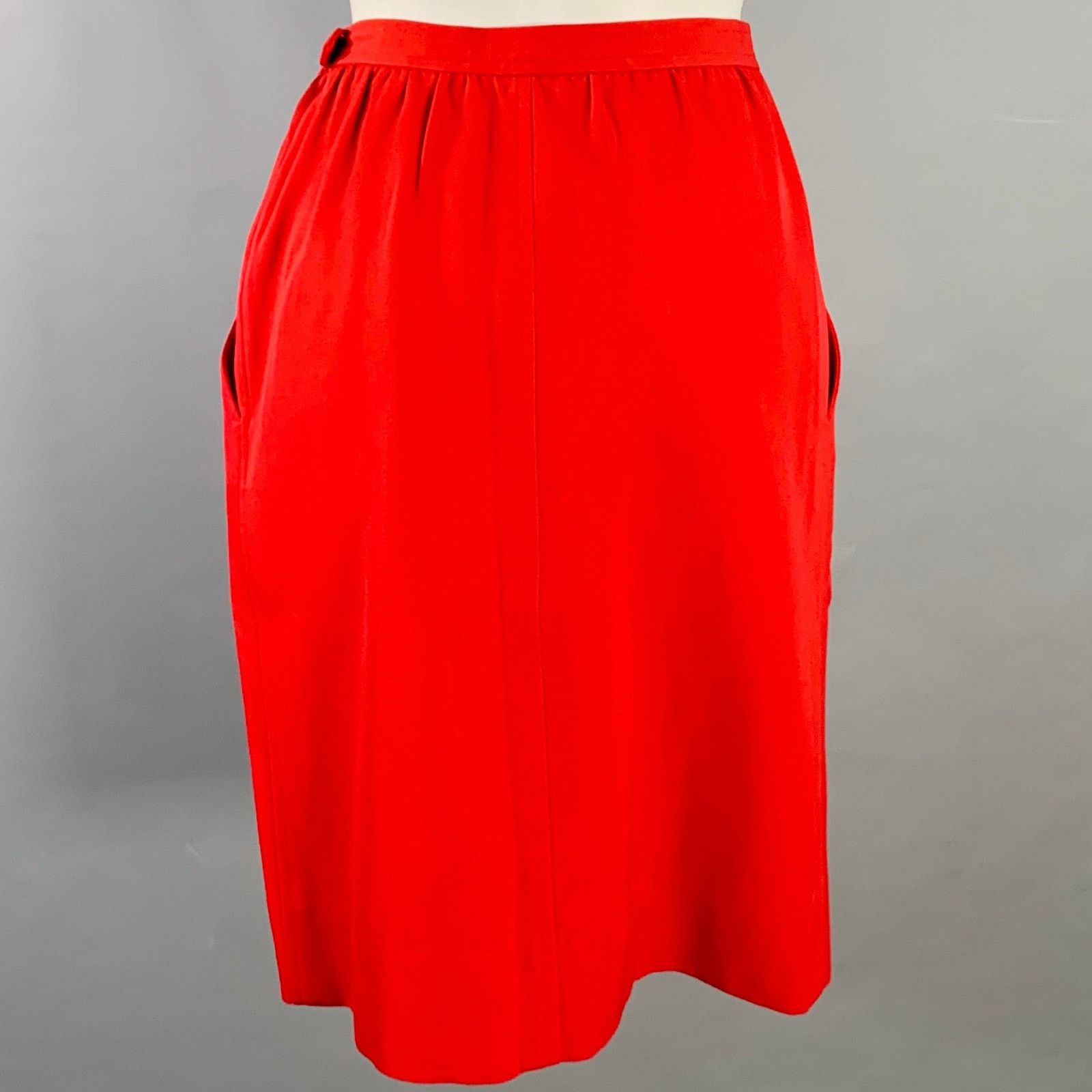Saint Laurent Paris Size 6 Red Cotton Twill Pleated Side Zipper Pencil Skirt Size 28" / US 6 / IT 42 - 2 Thumbnail