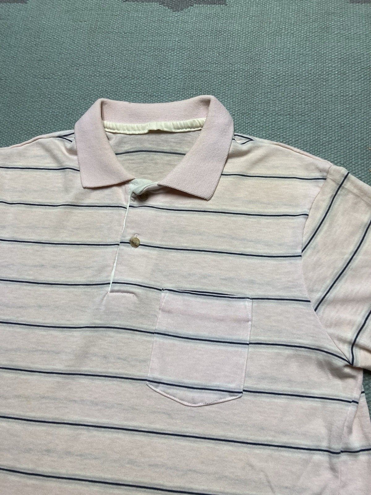 Vintage Vtg 70s 80s polo shirt light pink striped rockabilly medium Size US M / EU 48-50 / 2 - 3 Thumbnail