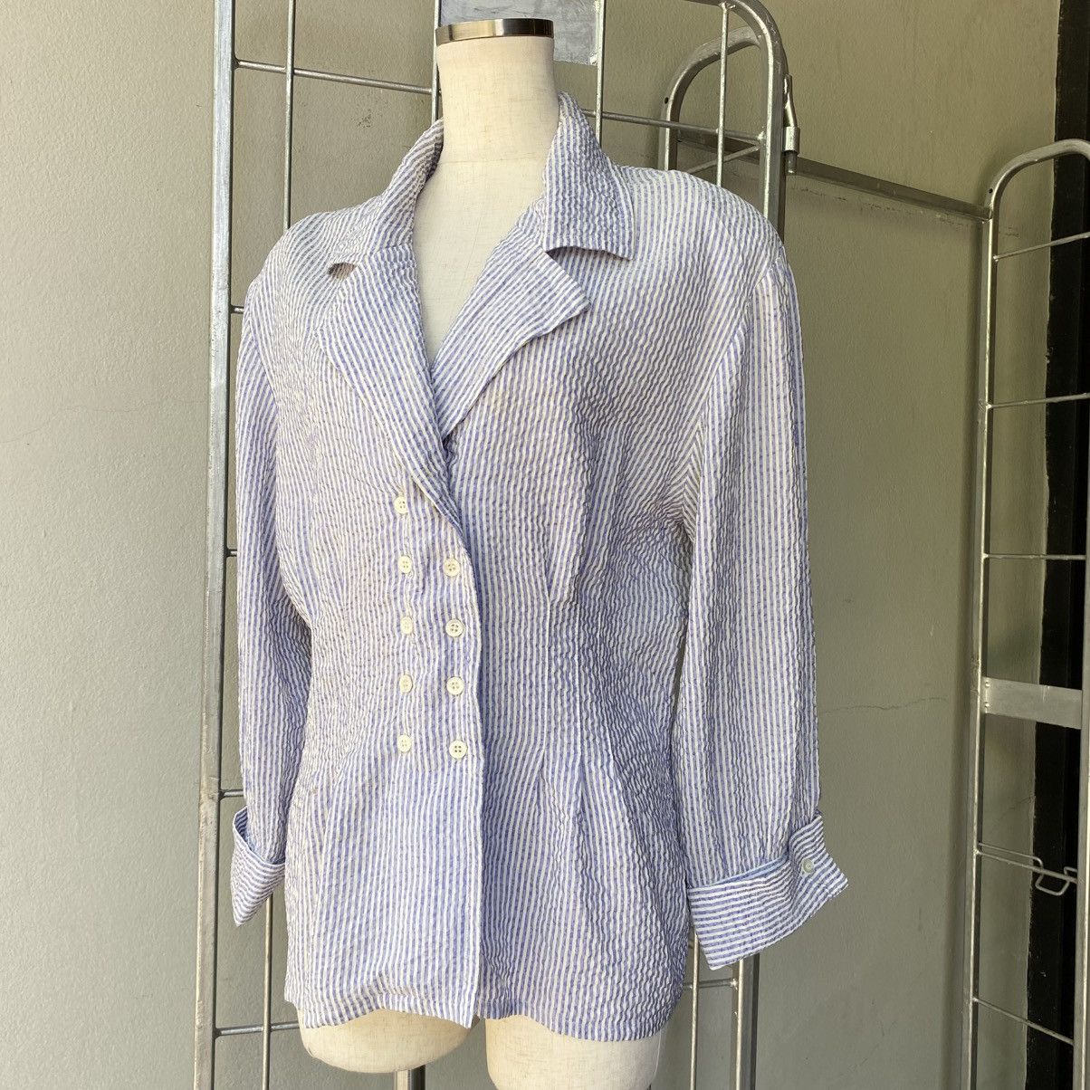 Celine CELINE Blue & White Striped Textured Blazer Shirt Size M / US 6-8 / IT 42-44 - 6 Thumbnail