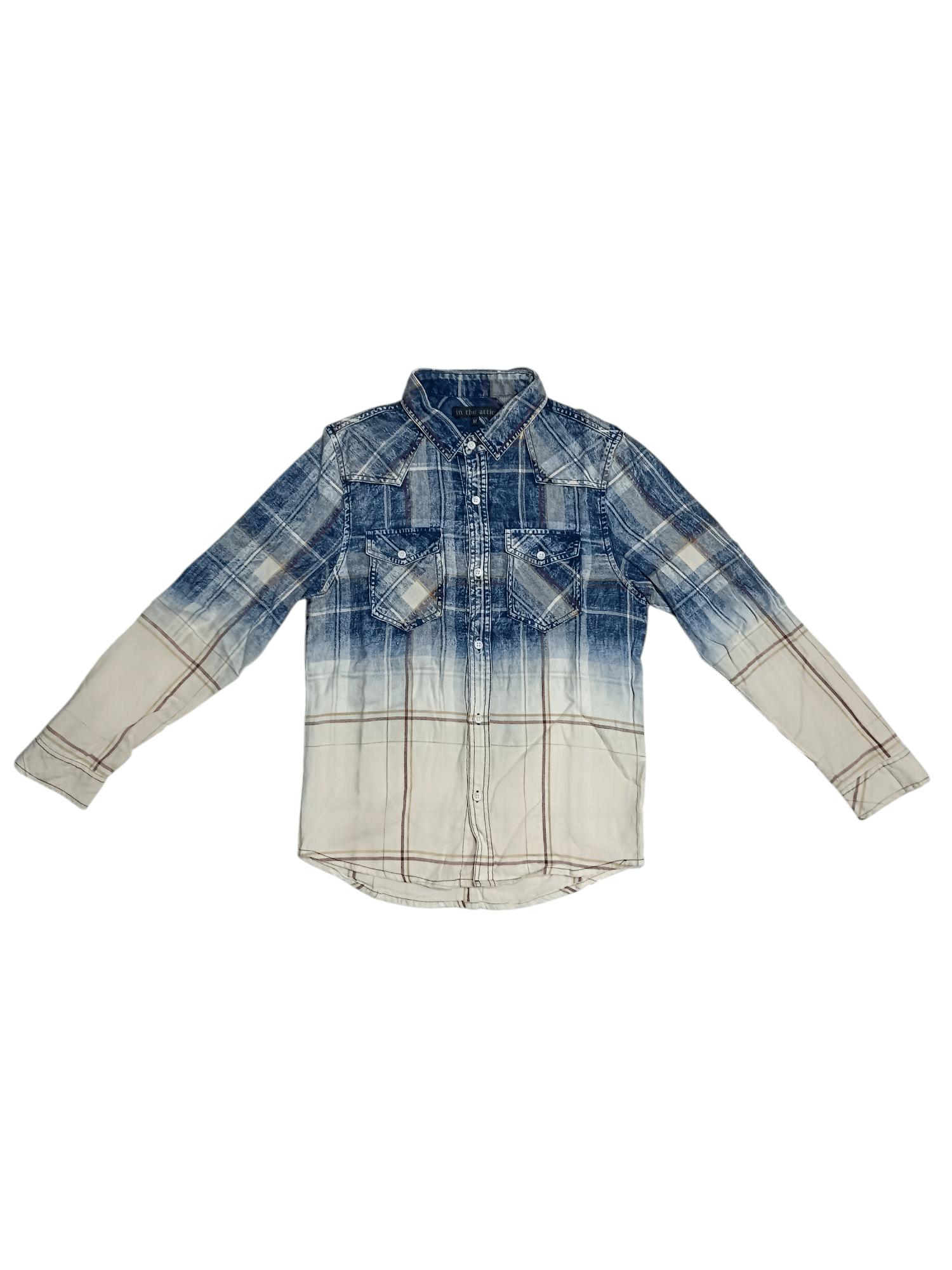 In The Attic × Japanese Brand In The Attic Indigo Dyed Gradient Check Long Sleeve Shirt Size US M / EU 48-50 / 2 - 6 Thumbnail