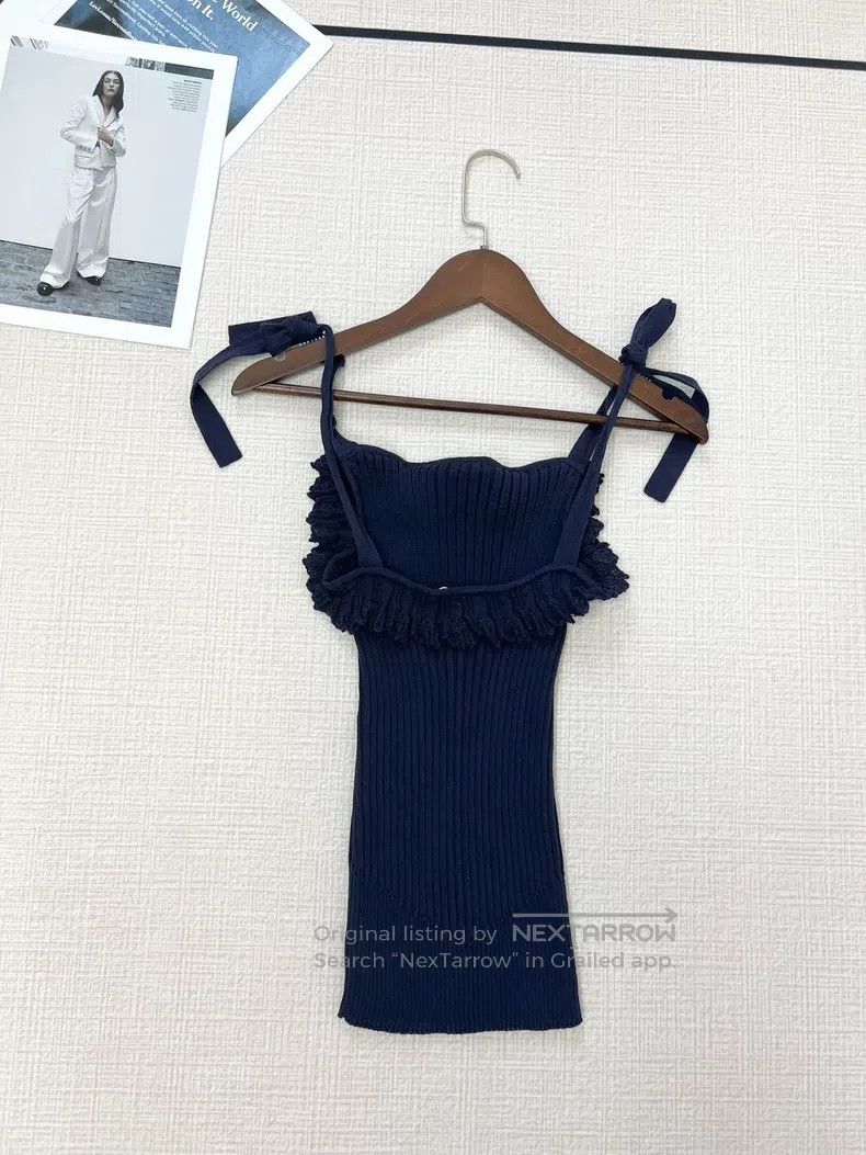 Chanel Chanel 20P dark blue lace-up ruffle knitted vest Size XS / US 0-2 / IT 36-38 - 2 Thumbnail