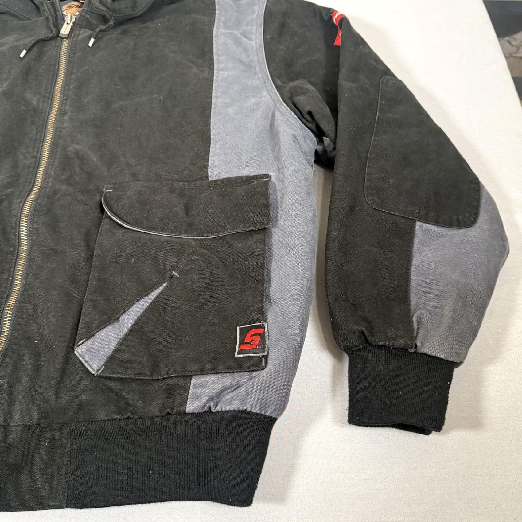 Vintage SNAP-ON Jacket Mens XL Black Canvas Hooded Bomber Workwear Zip Full Front Insulated Lined Pockets Size US XL / EU 56 / 4 - 4 Thumbnail