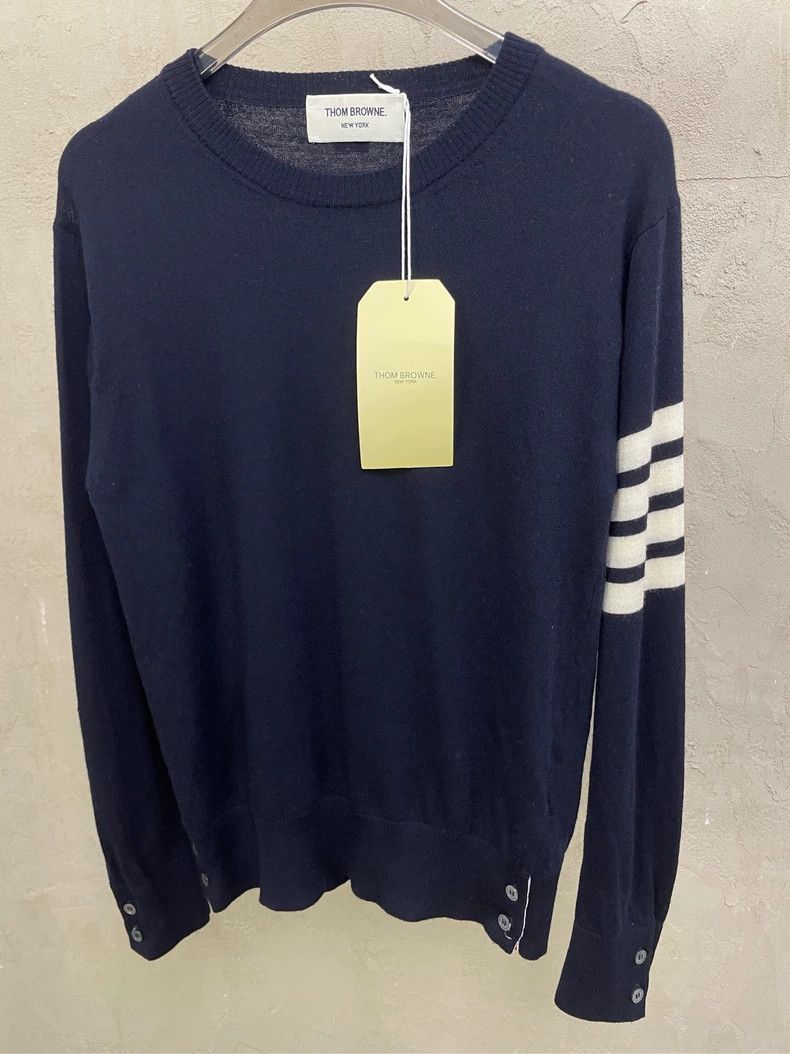 Thom Browne Thom browne Dark blue four-striped round-neck wool sweater Size US S / EU 44-46 / 1 - 3 Thumbnail