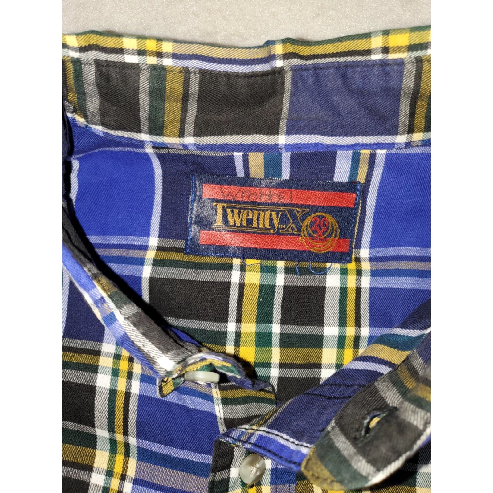 Vintage Twenty-X 20X Long Sleeve Plaid Western Rodeo Shirt Blue Yellow Mens XL Shirt Size US XL / EU 56 / 4 - 3 Thumbnail