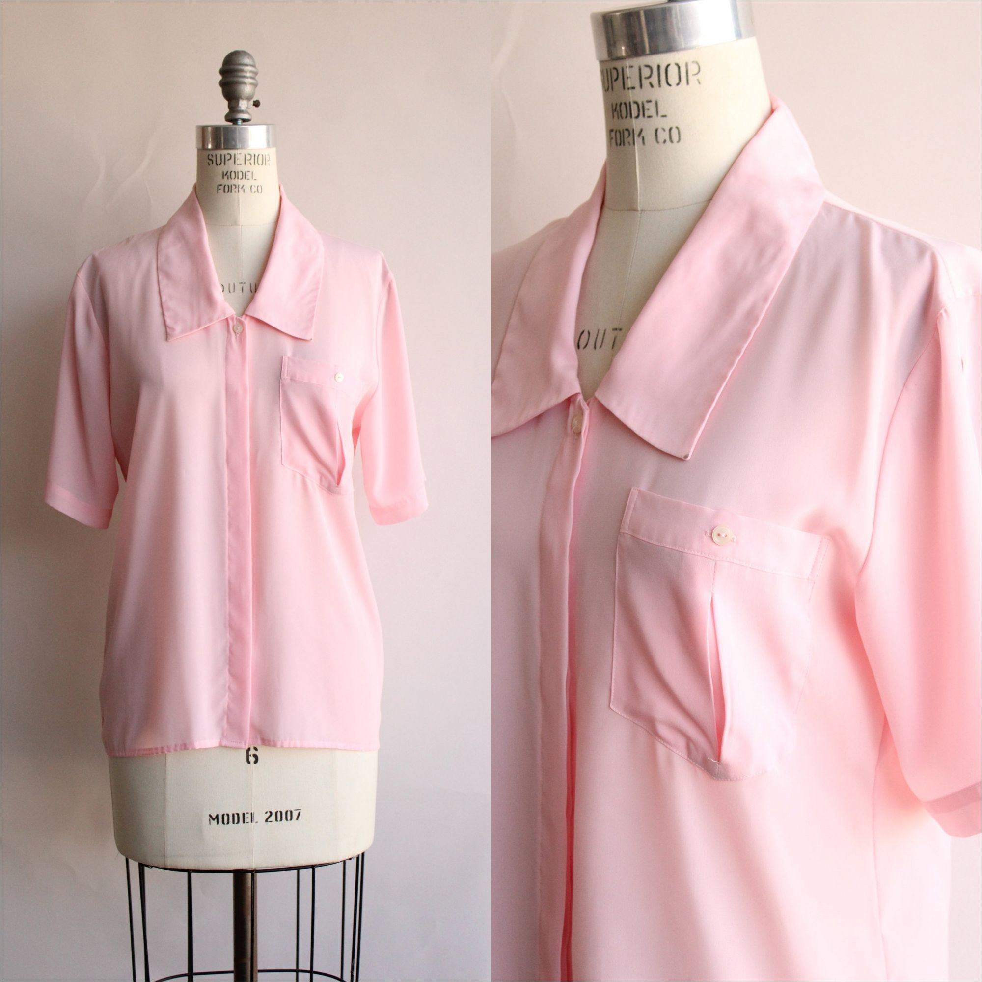 Vintage Vintage 1980s Blouse, Pink Dagger Collar with Pocket, Size 8 Size M / US 6-8 / IT 42-44 - 1 Thumbnail