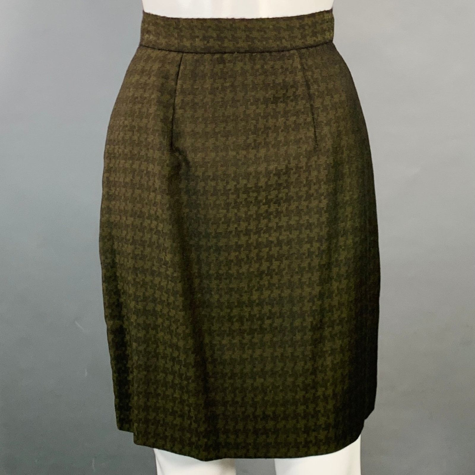 Other OKW Green Wool Button Down Houndstooth Mini Skirt Suit Size 24" / US 00 / IT 34 - 4 Thumbnail