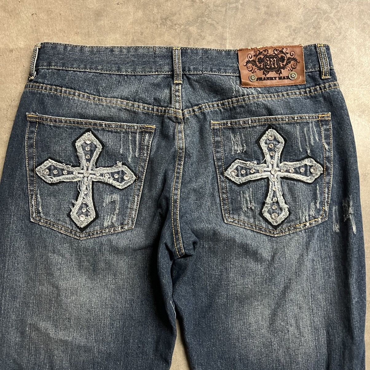 Affliction × Ed Hardy × Southpole Vintage Franky Max Distressed Flare Embroidered Denim Jeans Size US 38 / EU 54 - 2 Thumbnail