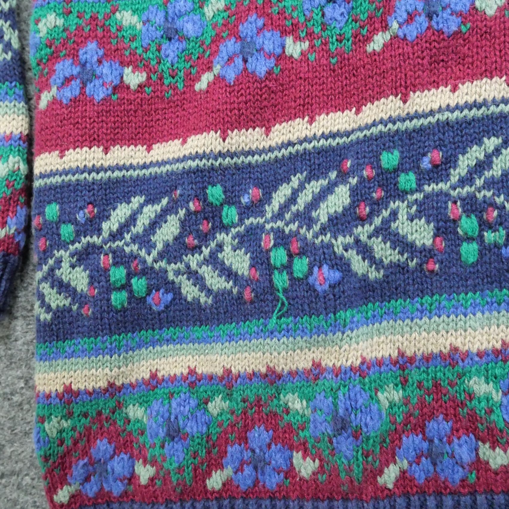 Vintage Vintage Northern Isles Sweater Womens Red Blue Floral Striped Cotton Ramie 90s Size XL / US 12-14 / IT 48-50 - 3 Thumbnail