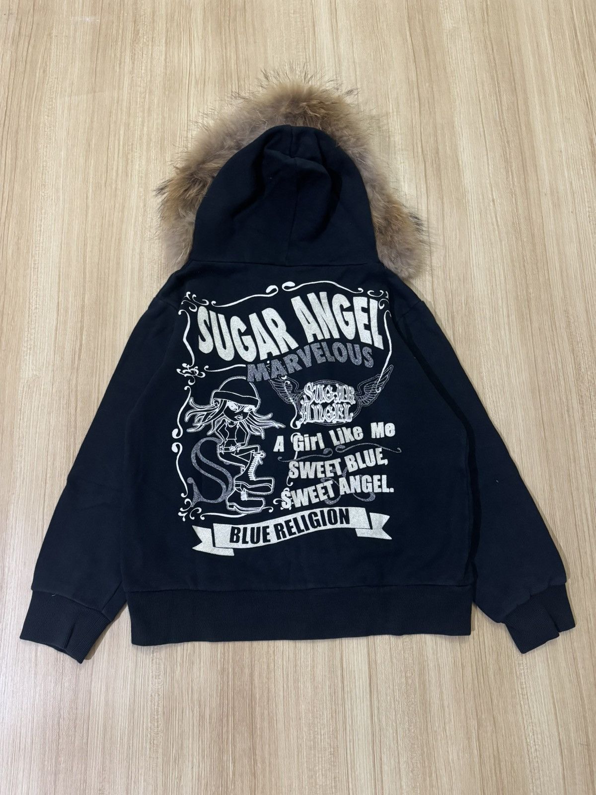 Japanese Brand FUR HOODIE BY SUGAR ANGEL MARVELOUS BLUE RELIGION Size S / US 4 / IT 40 - 1 Thumbnail