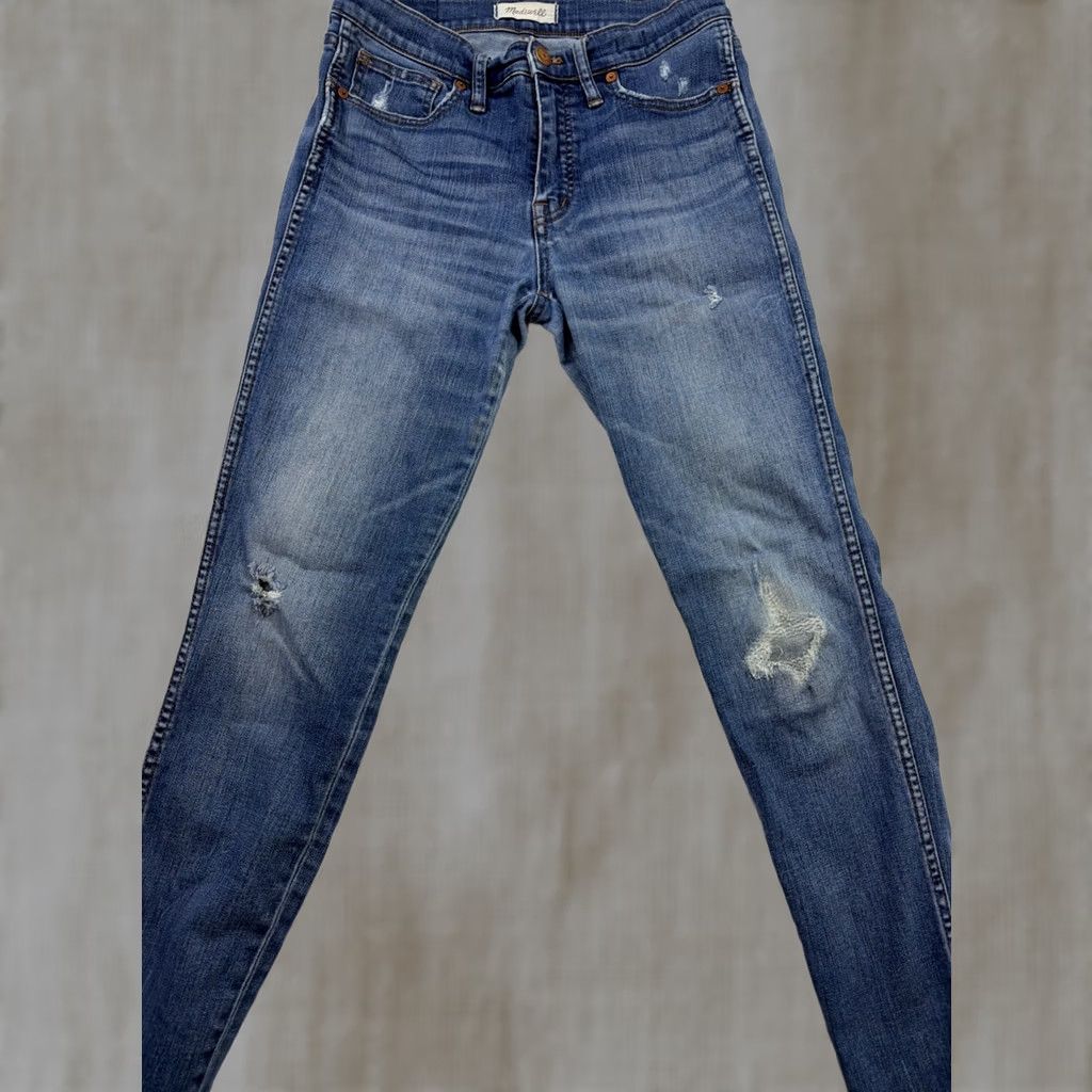 Madewell VINTAGE Madewell 9” High Rise Skinny Jeans Womens 28x27 Medium Wash Distressed Blue 28 Skinny Womens Jeans Size ONE SIZE - 1 Thumbnail