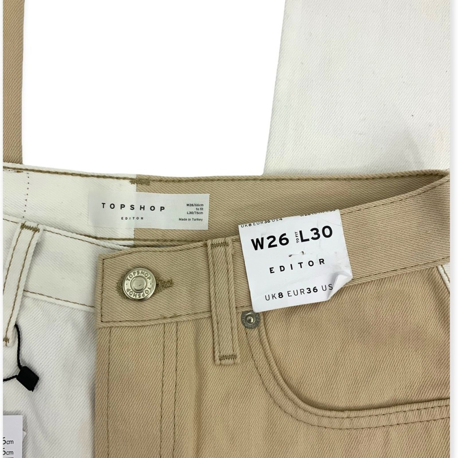 Topshop TopShop Editor Colorblock Jeans in Sand White Size 4 US NWT Size 27" / US 4 / IT 40 - 4 Thumbnail