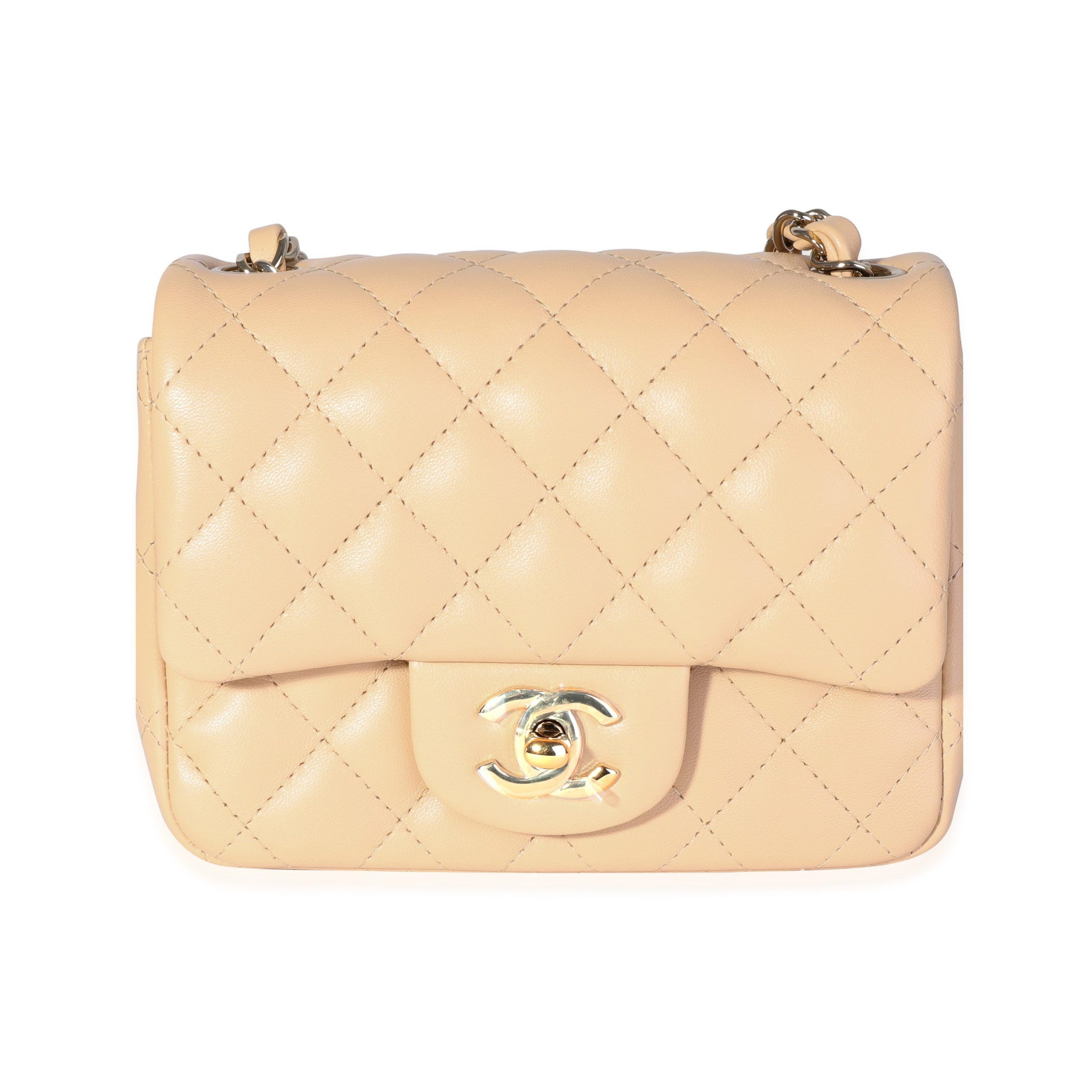 image of Chanel Beige Quilted Lambskin Mini Square Classic Flap Bag, Women's