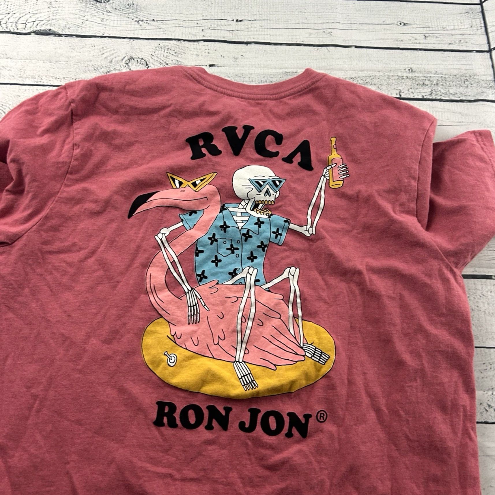 RVCA RVCA Ron Jon Flamingo Short Sleeve T Shirt Mens Medium Pink Regular Fit Clothing Shirt Men M Pink RVCA Ron Jon Flamingo Shirt Size US M / EU 48-50 / 2 - 6 Thumbnail