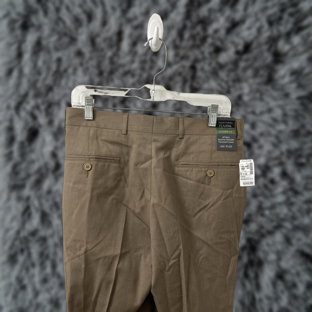 Vintage JOS A BANK Traveler Collection Pants Mens 31x32 Tan 100% Wool NWT Tailored Fit Dress Pants Workwear Wool Size US 31 - 1 Thumbnail