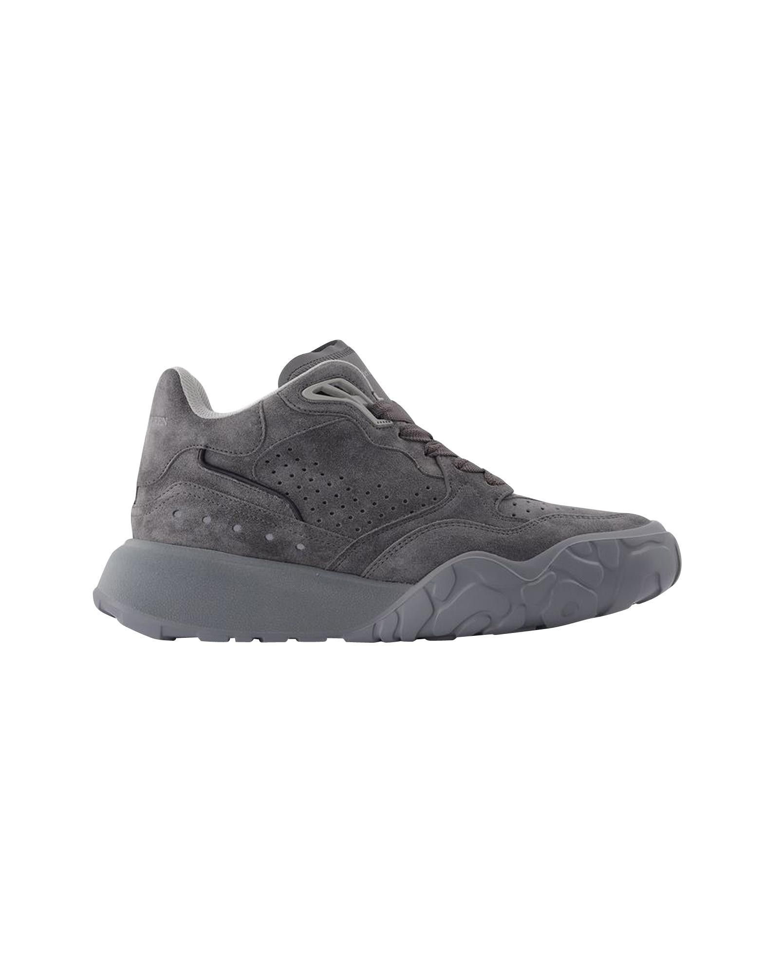image of Alexander Mcqueen Grey Leather High-Top Sneakers, Men's (Size 9)