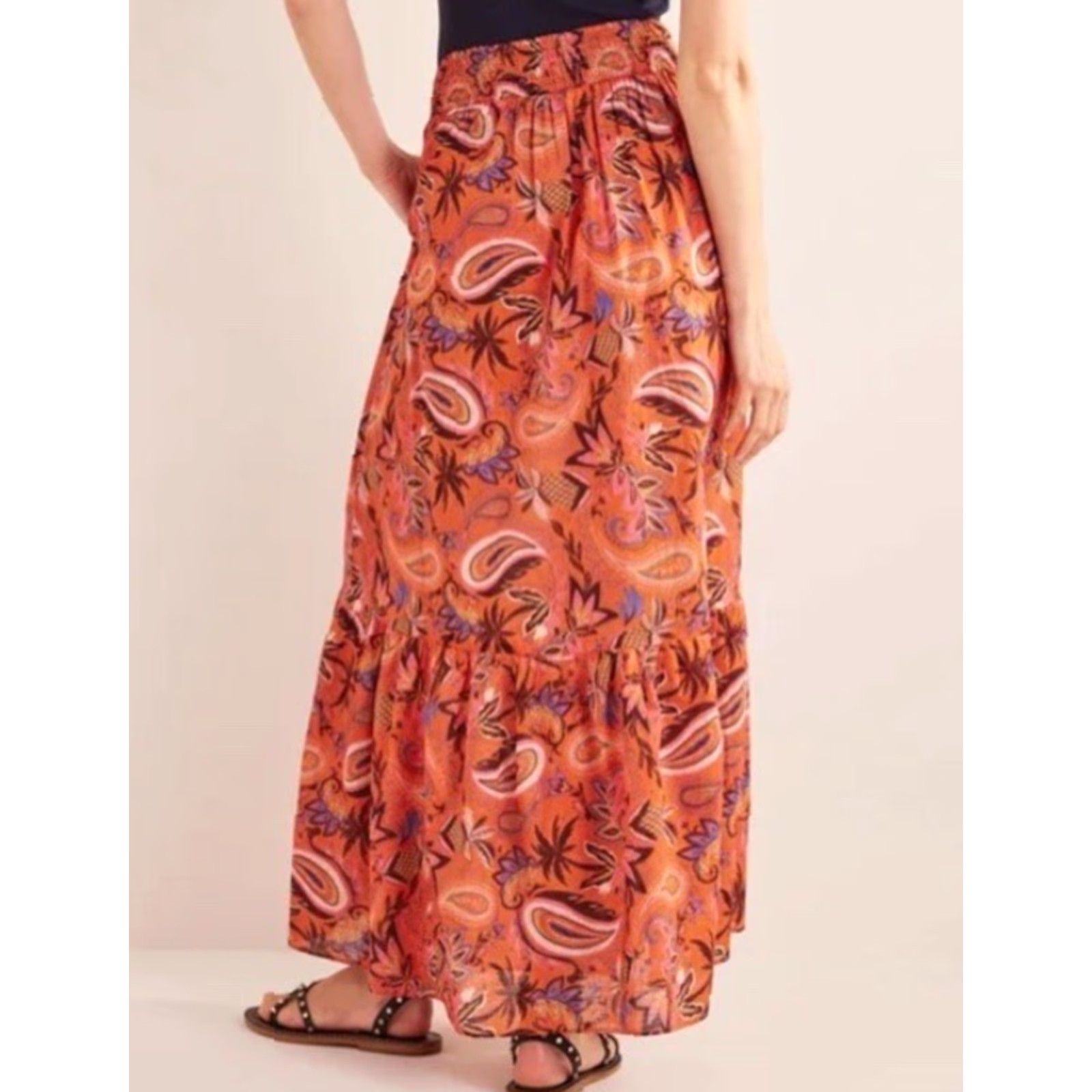 Boden Boden Tiered Maxi Skirt Women’s 8L Long Orange Paisley Cotton Boho Maxi Skirt USA 8L Womens Size 30" / US 8 / IT 44 - 3 Thumbnail