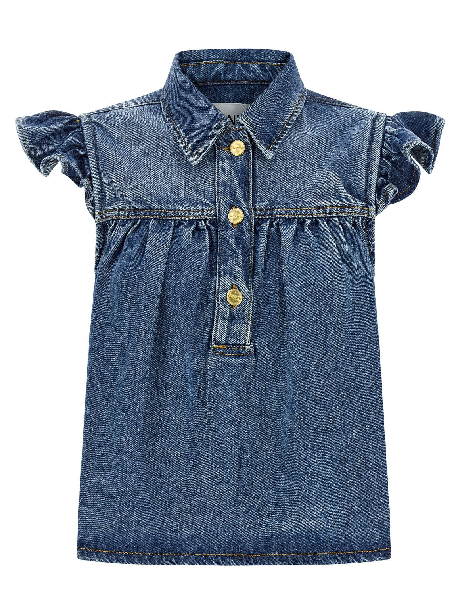 Ganni 'Denim Ruffle' Top Size XS / US 0-2 / IT 36-38 - 1 Thumbnail