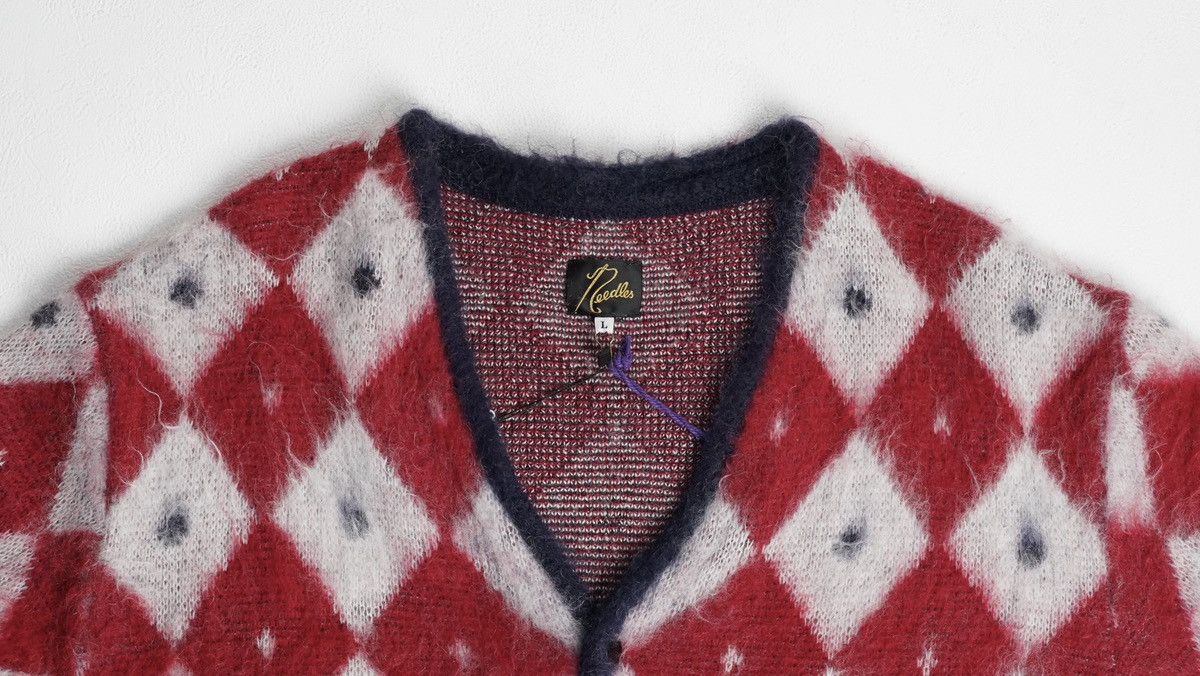 Needles Needles Navy & Red Diamond Cardigan Size L / US 10 / IT 46 - 4 Thumbnail