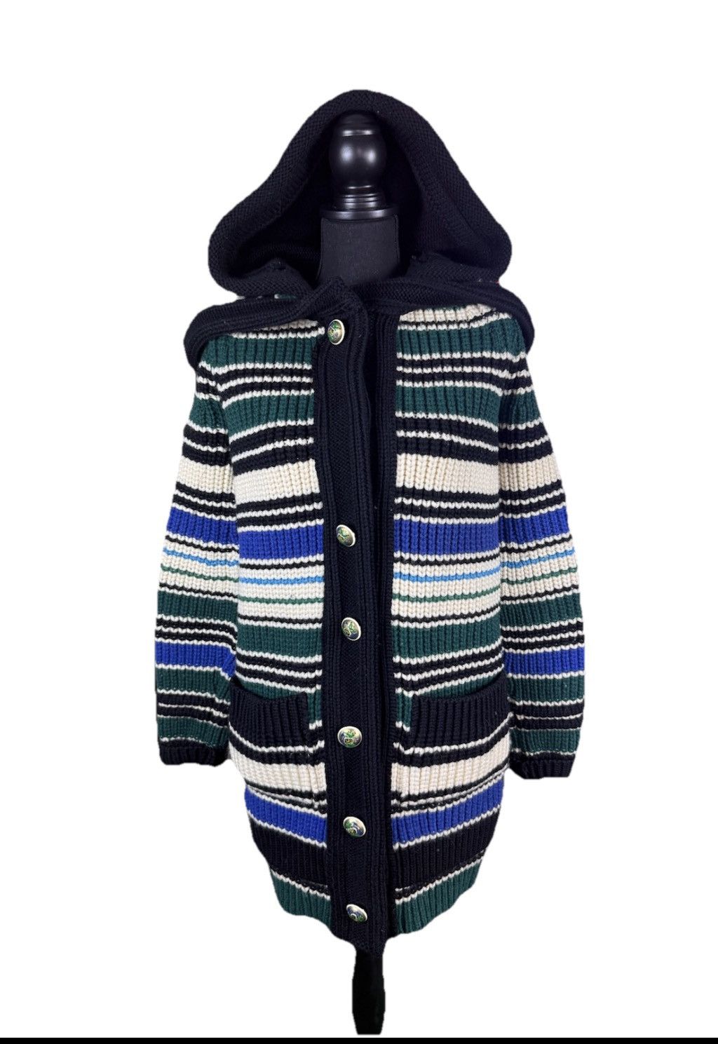 Balenciaga VINTAGE BALENCIAGA STRIPED HEAVY KNIT HOODED SWEATER 2007 Size XS / US 0-2 / IT 36-38 - 1 Thumbnail