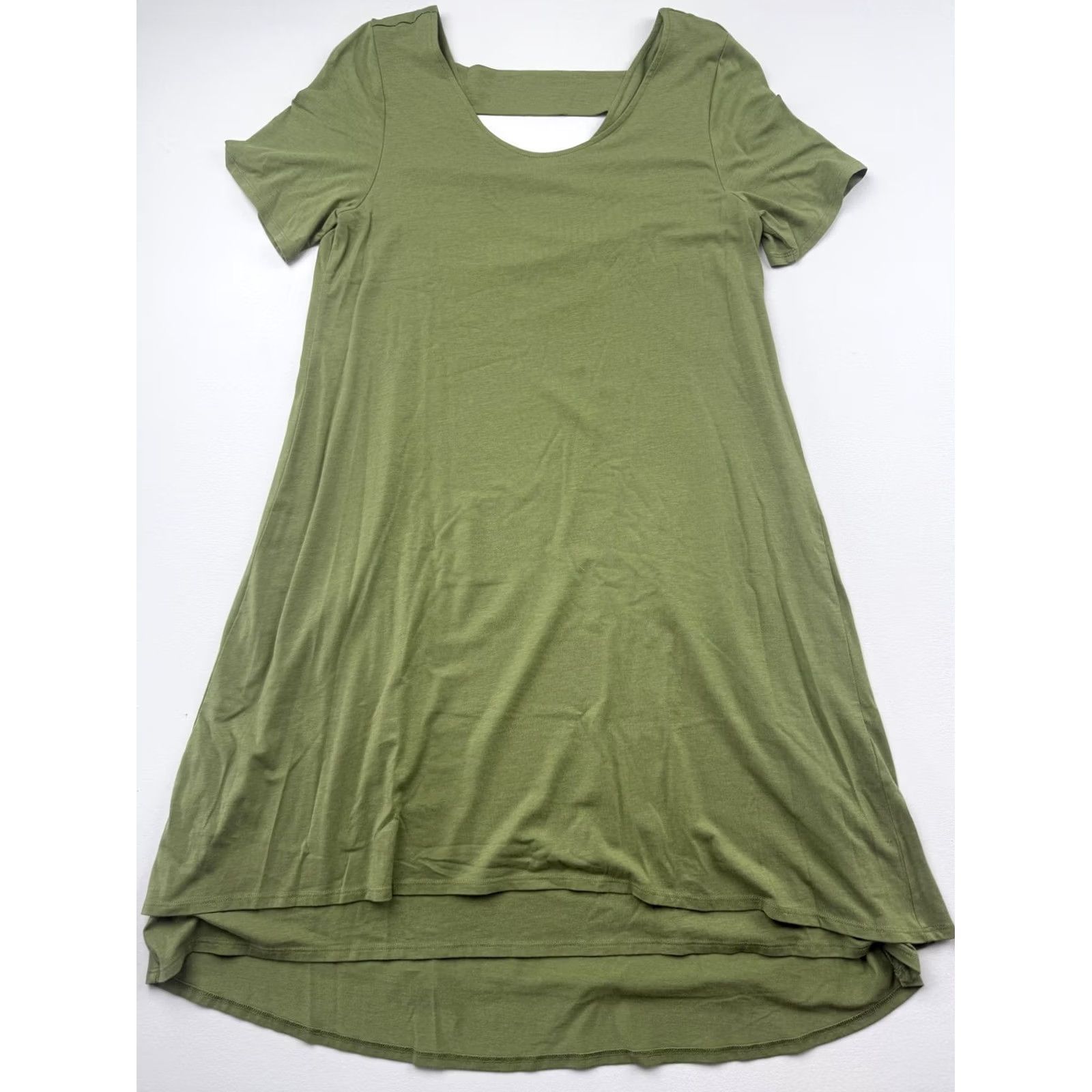 Soft Surroundings Soft Surroundings Dress Womens M Green Scoop Neck Short Sleeve Hi-Low Swing Casual Travel Size 32" / US 10 / IT 46 - 2 Thumbnail
