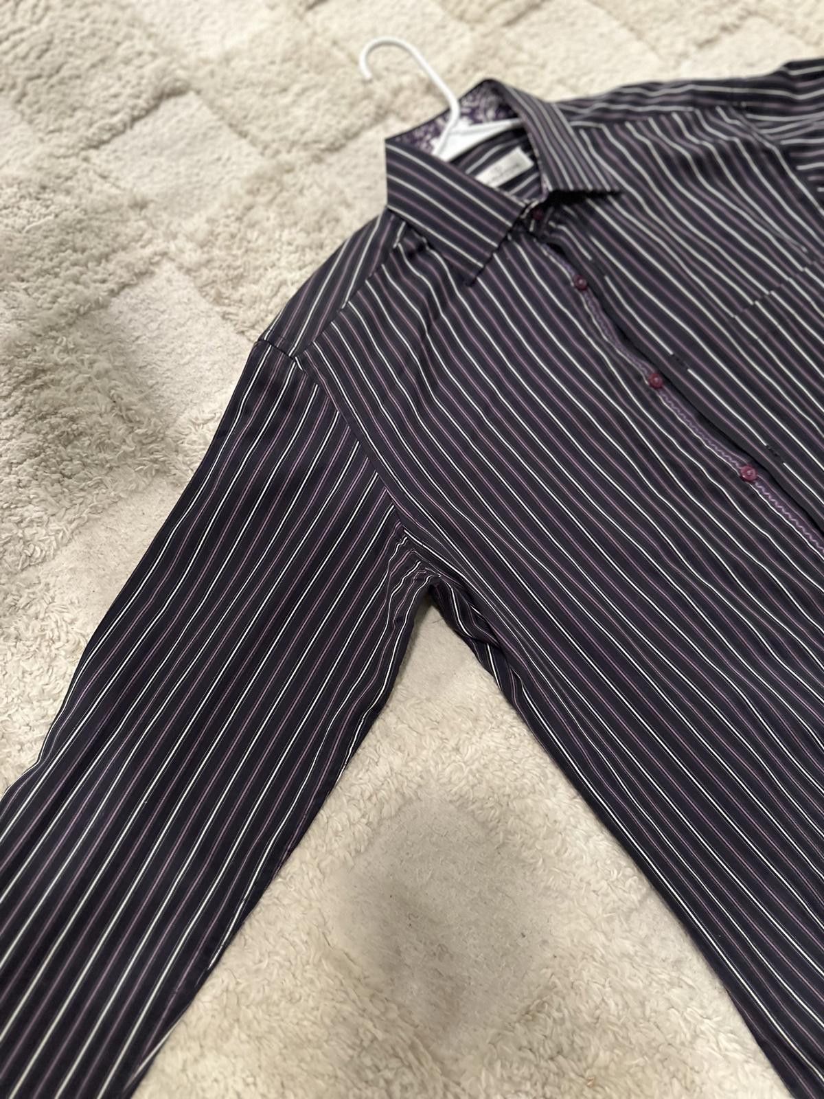BUGATCHI Bugatchi Uomo Mens Purple Striped Long Sleeve Flip Cuff Size 38R - 2 Thumbnail