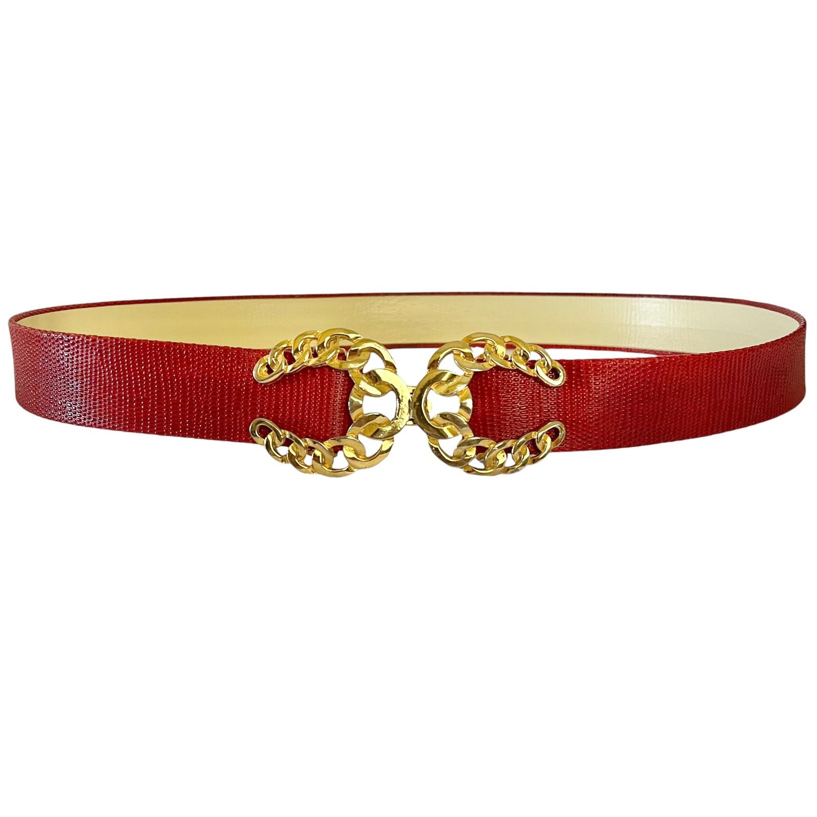 Vintage Mimi Di N Vintage Chainlink Buckle Red Lizard Print Belt Size ONE SIZE - 1 Thumbnail