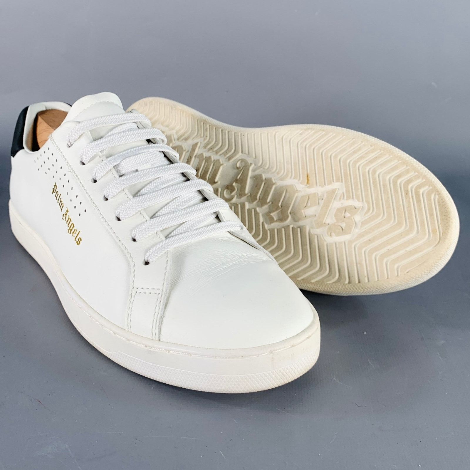 Palm Angels Size 9 White Black Leather Lace-Up Low Top Sneakers Size US 9 / EU 42 - 5 Thumbnail